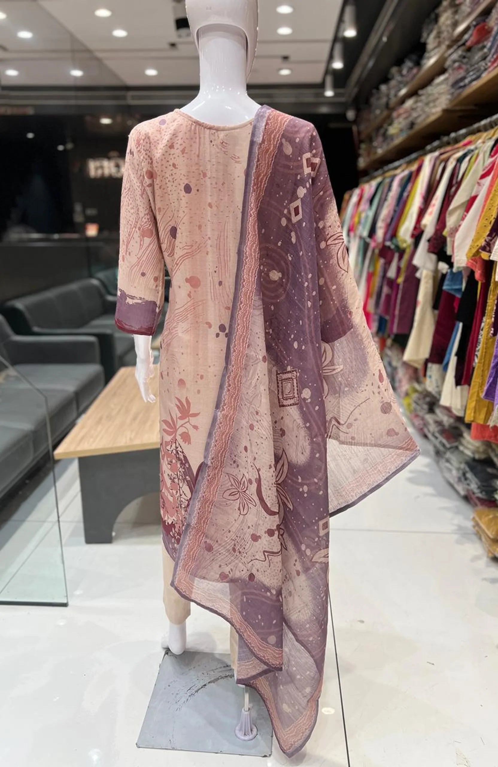 Light Chiku Vertican Silk Hand Work Kurta Set with Dupatta for Women | Digital Print 3 Piece Ethnic Suit