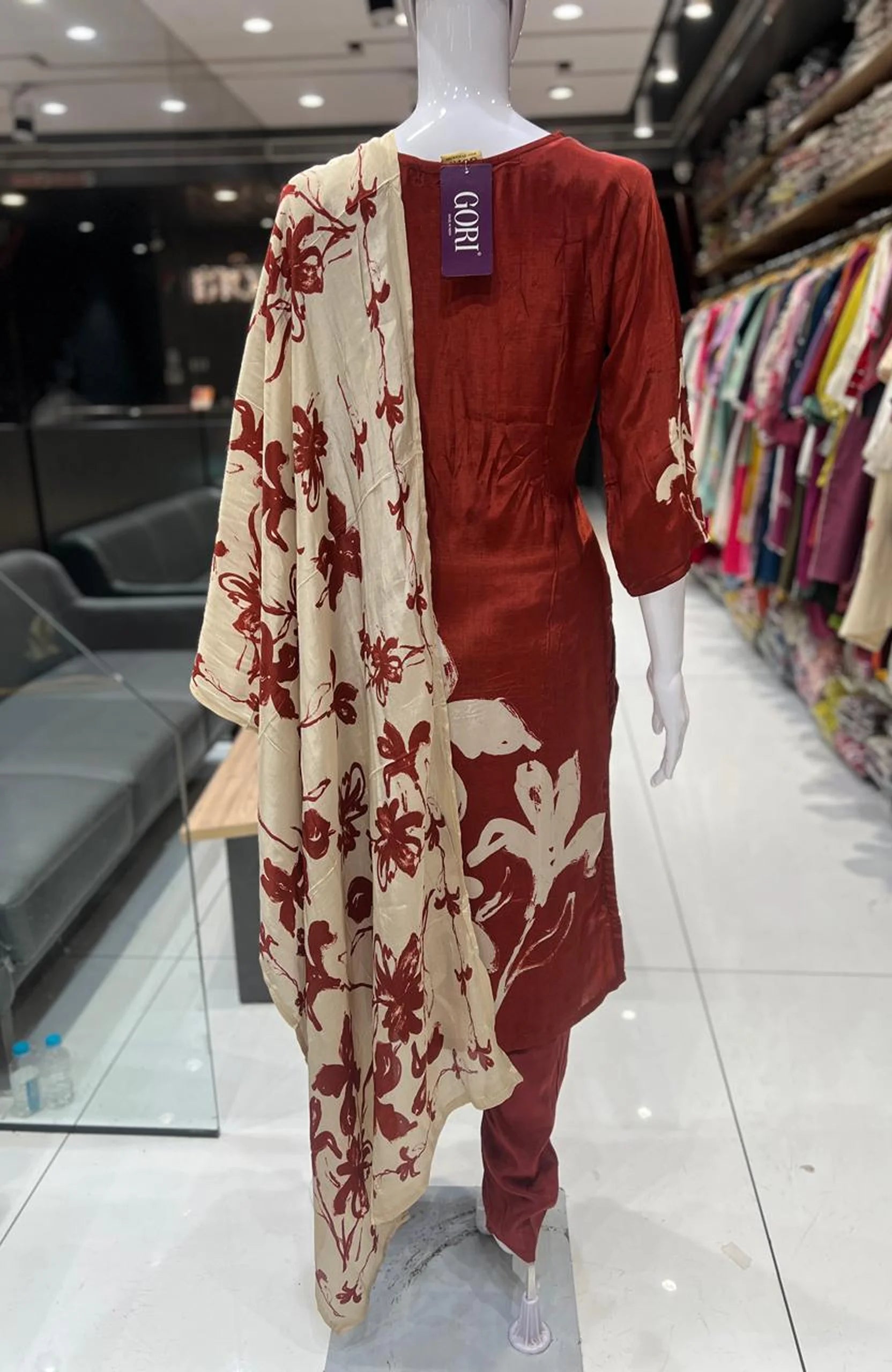 Rust Natural Crepe Digital Print Kurta Set with Dupatta for Women | Hand Work 3 Piece Ethnic Suit