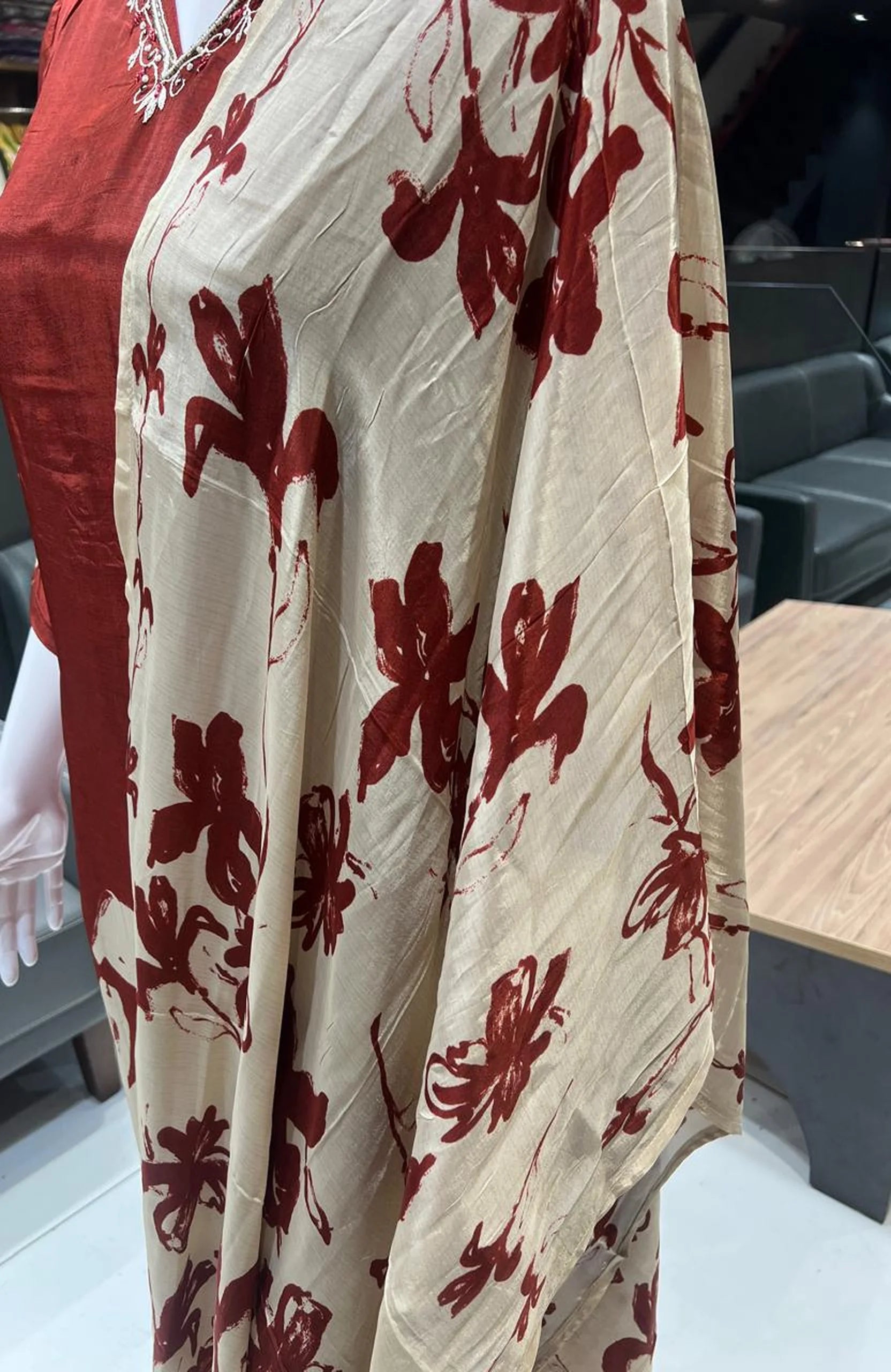 Rust Natural Crepe Digital Print Kurta Set with Dupatta for Women | Hand Work 3 Piece Ethnic Suit