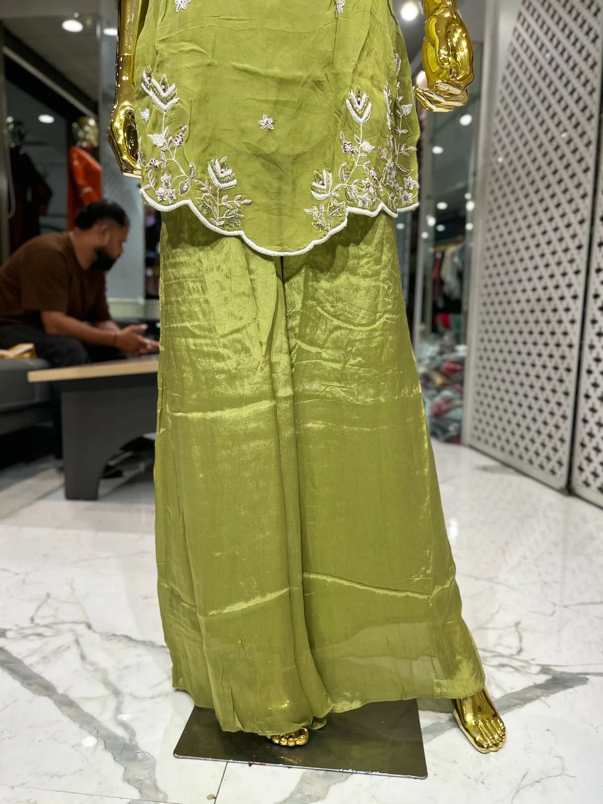 Mehendi Green Pure Viscose Jardozi Handwork 2 Piece Cord Set for Women | Designer Ethnic Co-Ord Set