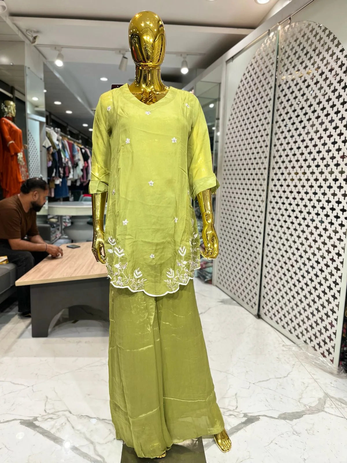 Mehendi Green Pure Viscose Jardozi Handwork 2 Piece Cord Set for Women | Designer Ethnic Co-Ord Set