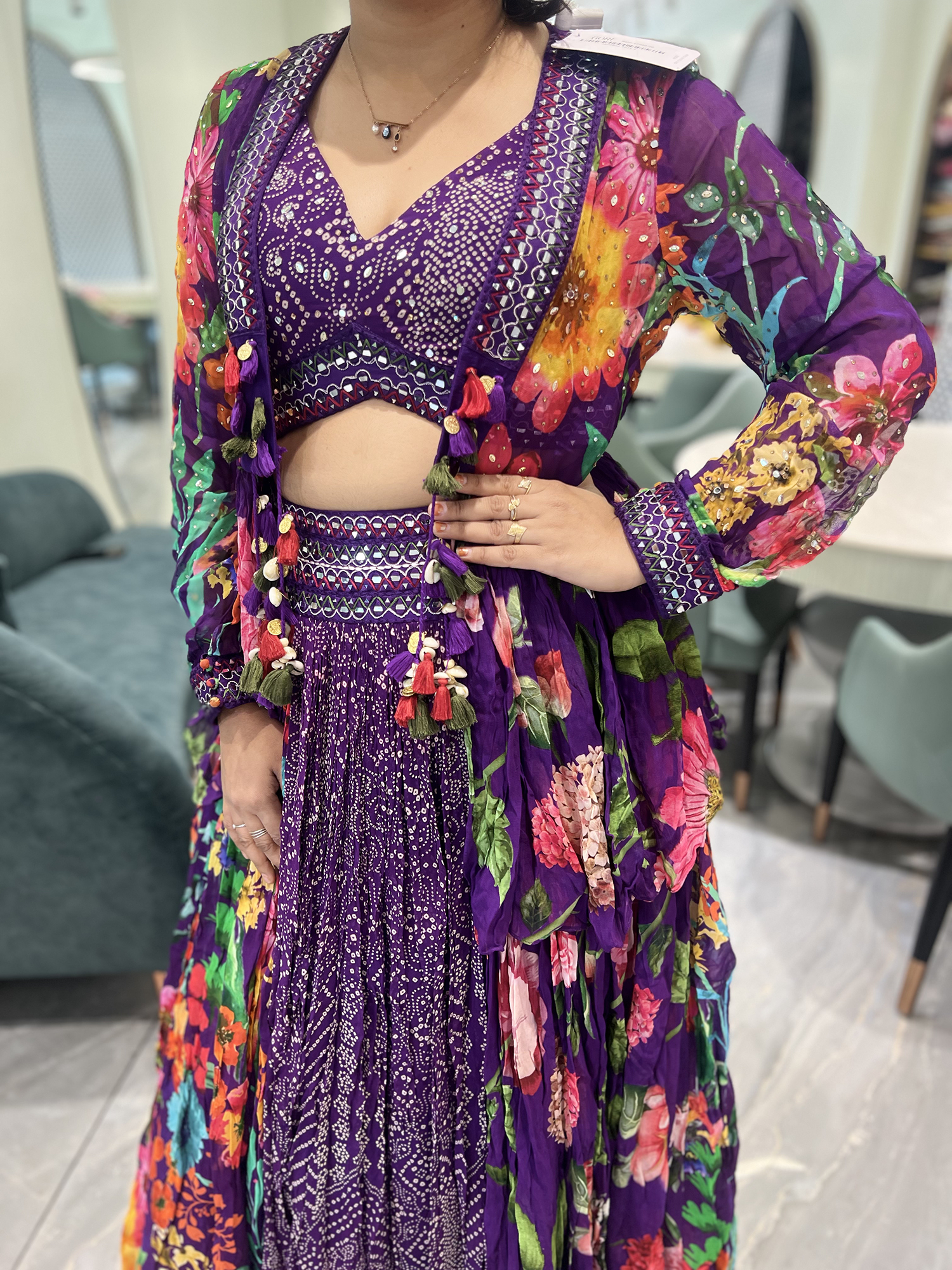 Purple Mirror Georgette Crop Top - MGORIQ 3031 1
