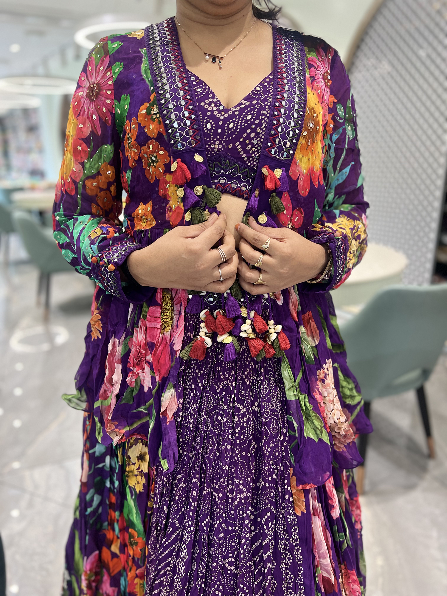 Purple Mirror Georgette Crop Top - MGORIQ 3031 1