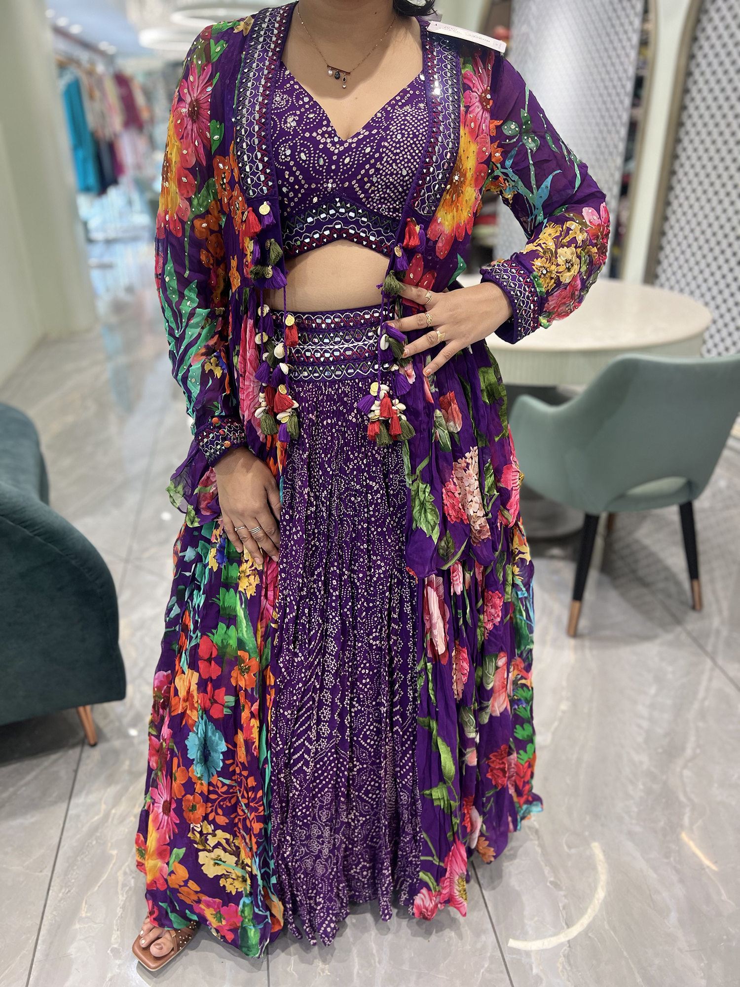 Purple Mirror Georgette Crop Top - MGORIQ 3031 1