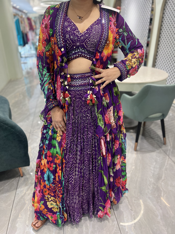 Purple Mirror Georgette Crop Top - MGORIQ 3031 1