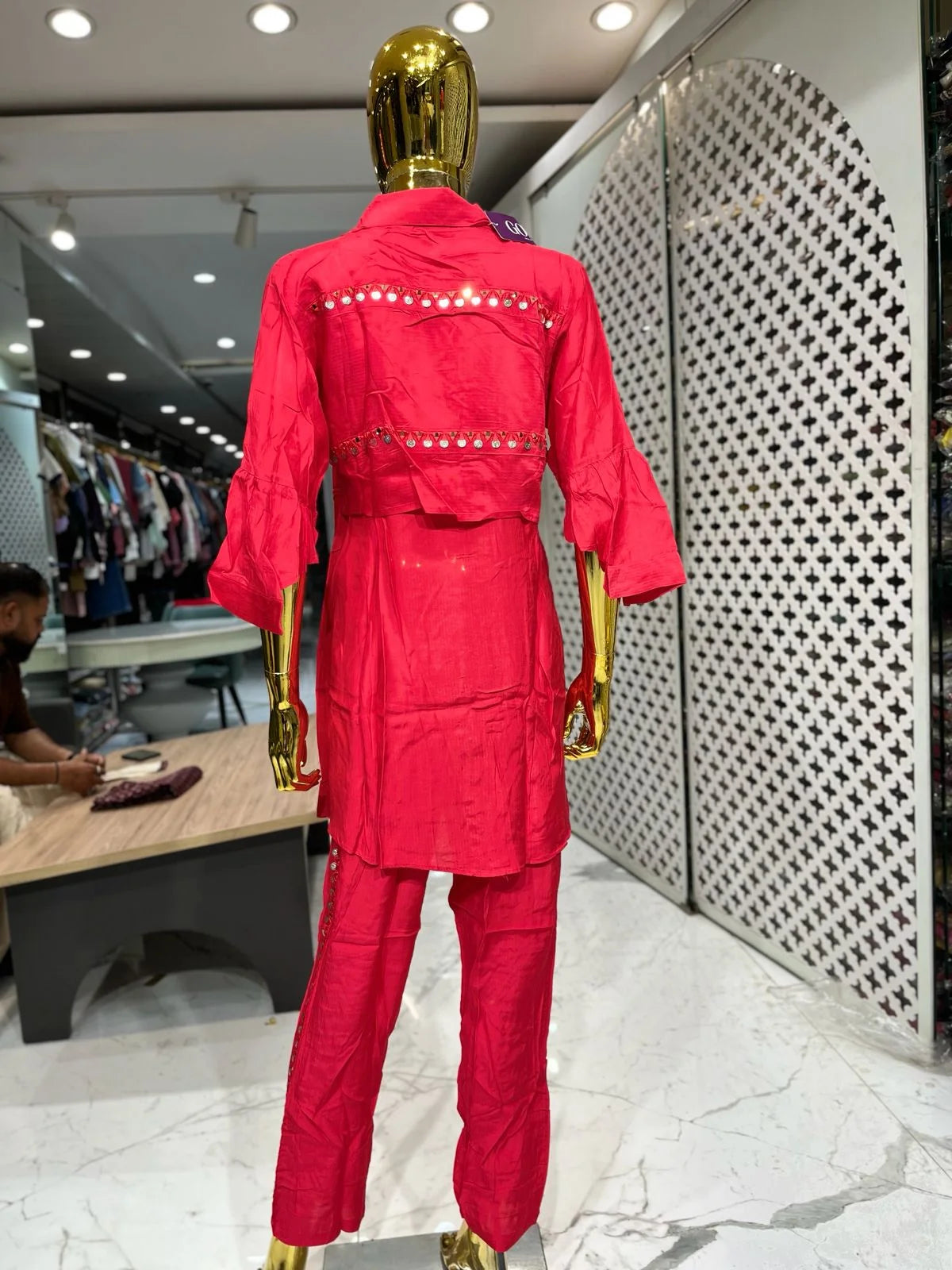 Red Pure Silk Coin Work 2 Piece Cord Set for Women | Designer Co-Ord Set