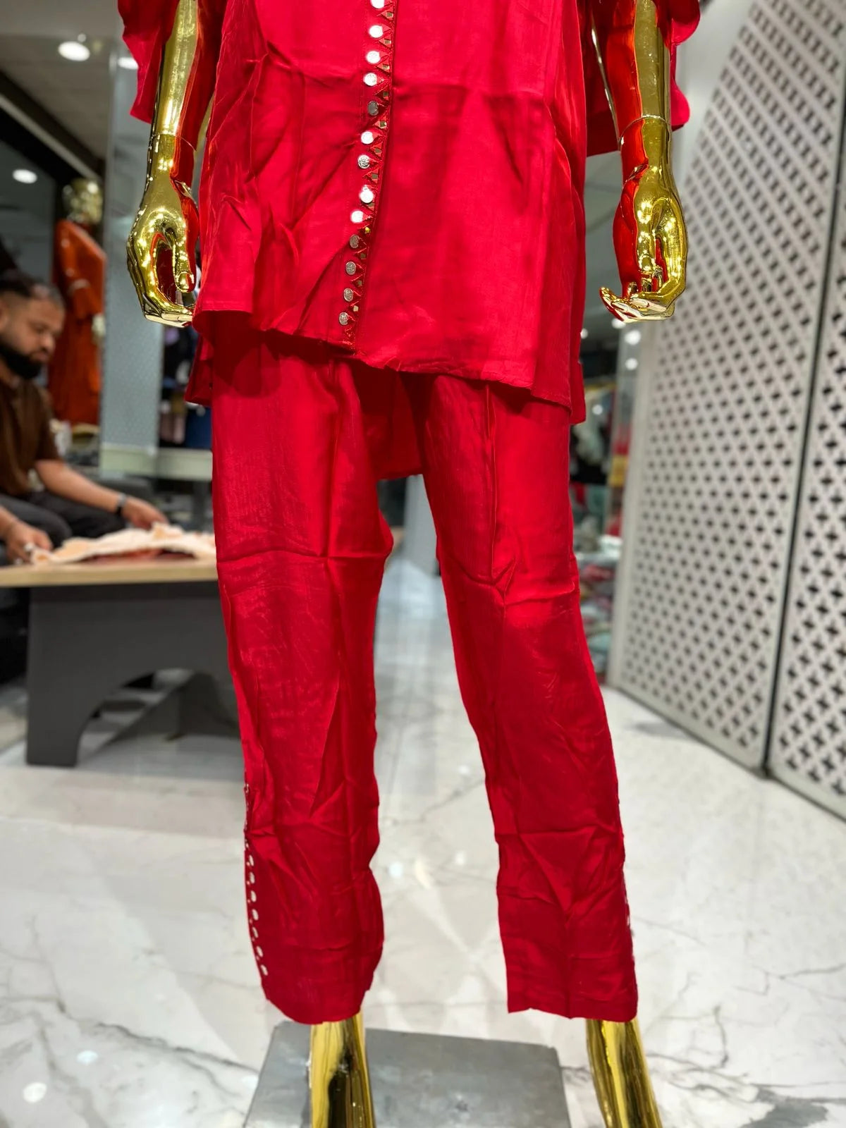 Red Pure Silk Coin Work 2 Piece Cord Set for Women | Designer Co-Ord Set