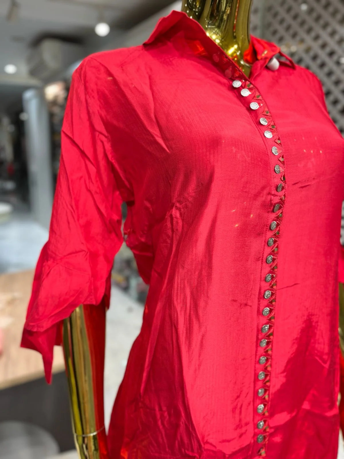 Red Pure Silk Coin Work 2 Piece Cord Set for Women | Designer Co-Ord Set