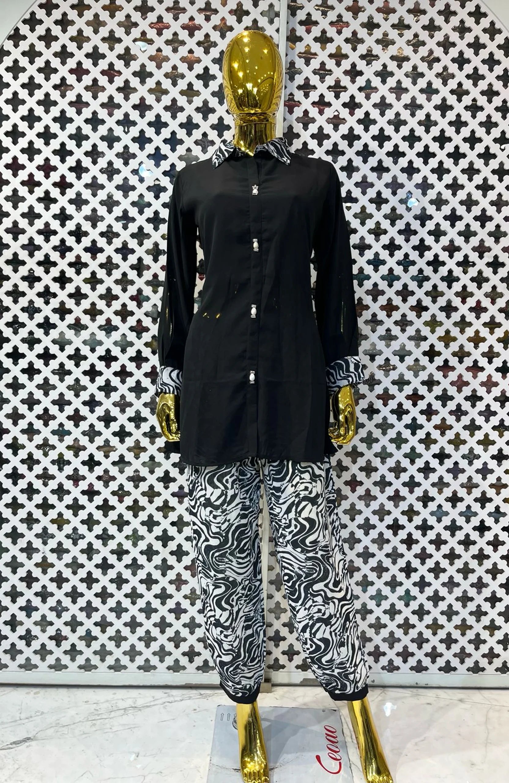 Black Imported Lycra Printed Co-Ord Set for Women | Designer Digital Print 2 Piece Cord Set