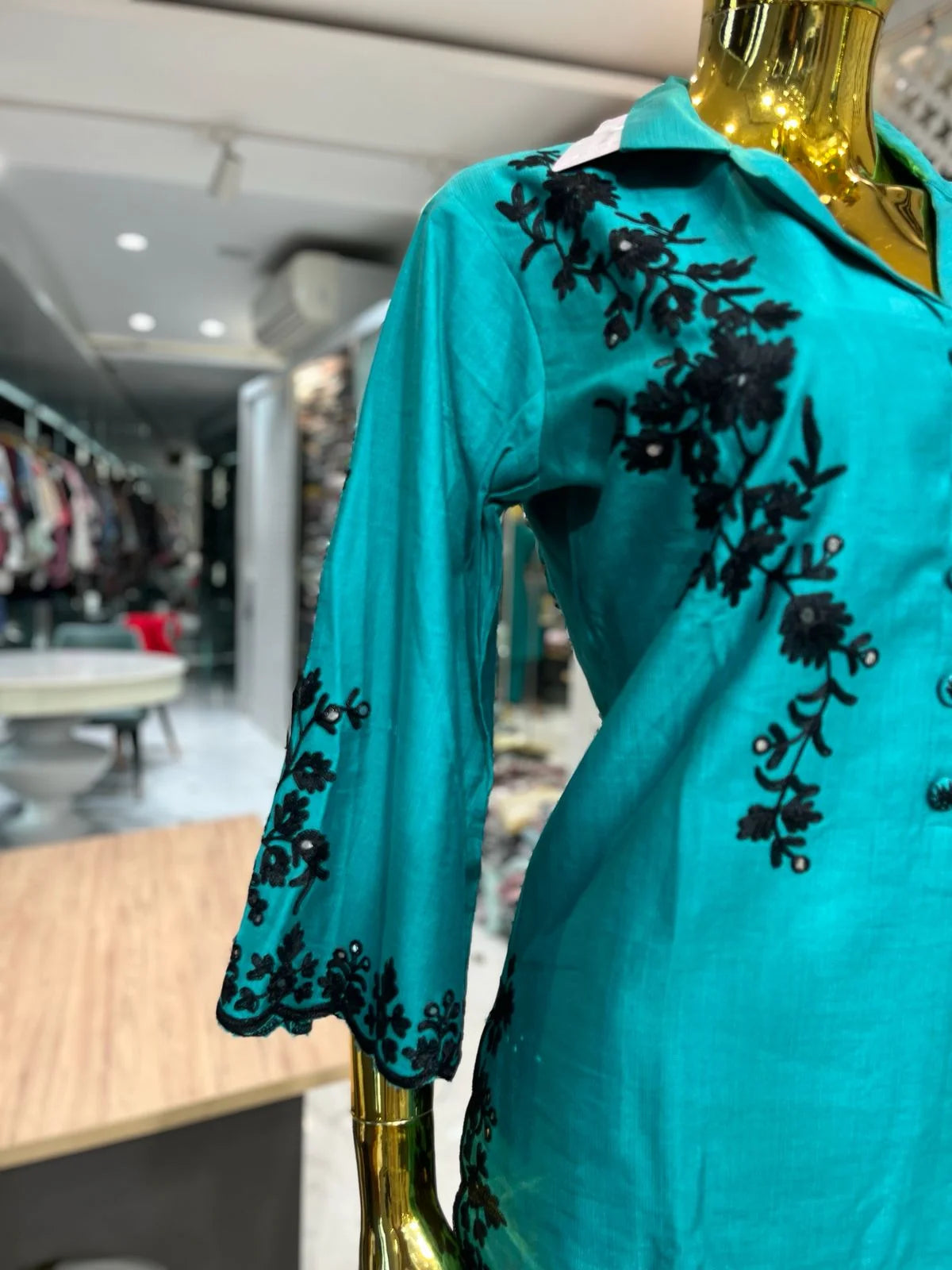 C Green Slub Cotton Embroidered Mirror Work Two Piece Co-ord Set for Women | Designer Ethnic Wear
