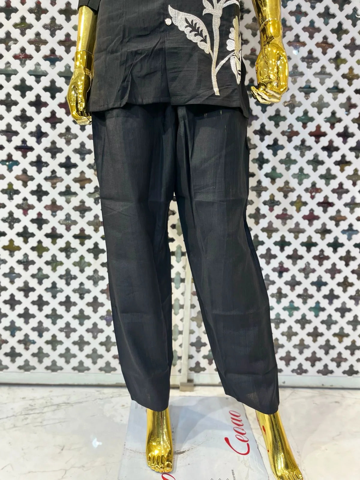 Black Vertical Fabric Embroidery Work 2 Piece Cord Set for Women | Designer Ethnic Wear