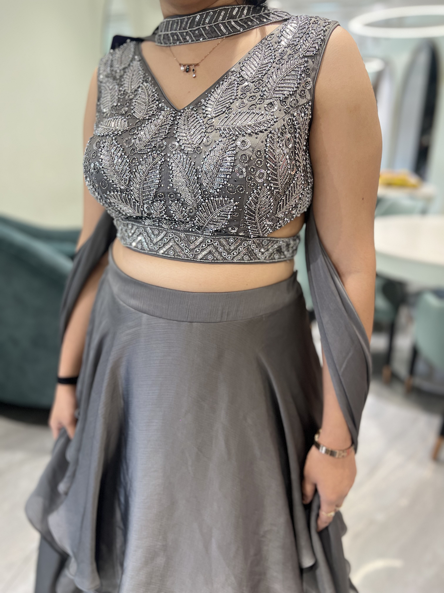 Grey Hand Work Important Crop Top - MSTGORI 2144 1
