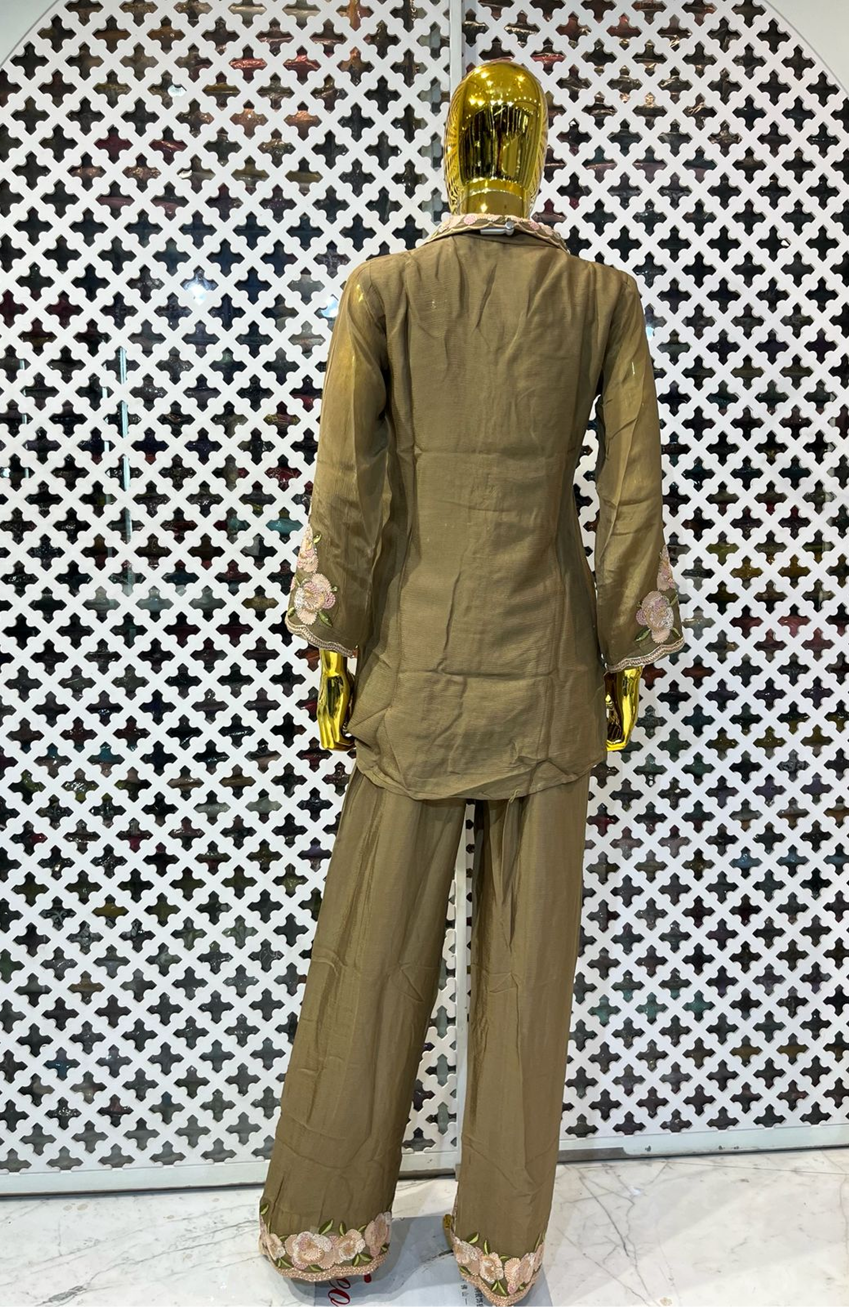 Olive Green Pure Chinon Hand Work Co-Ord Set for Women | Premium Designer Ethnic Cord Set