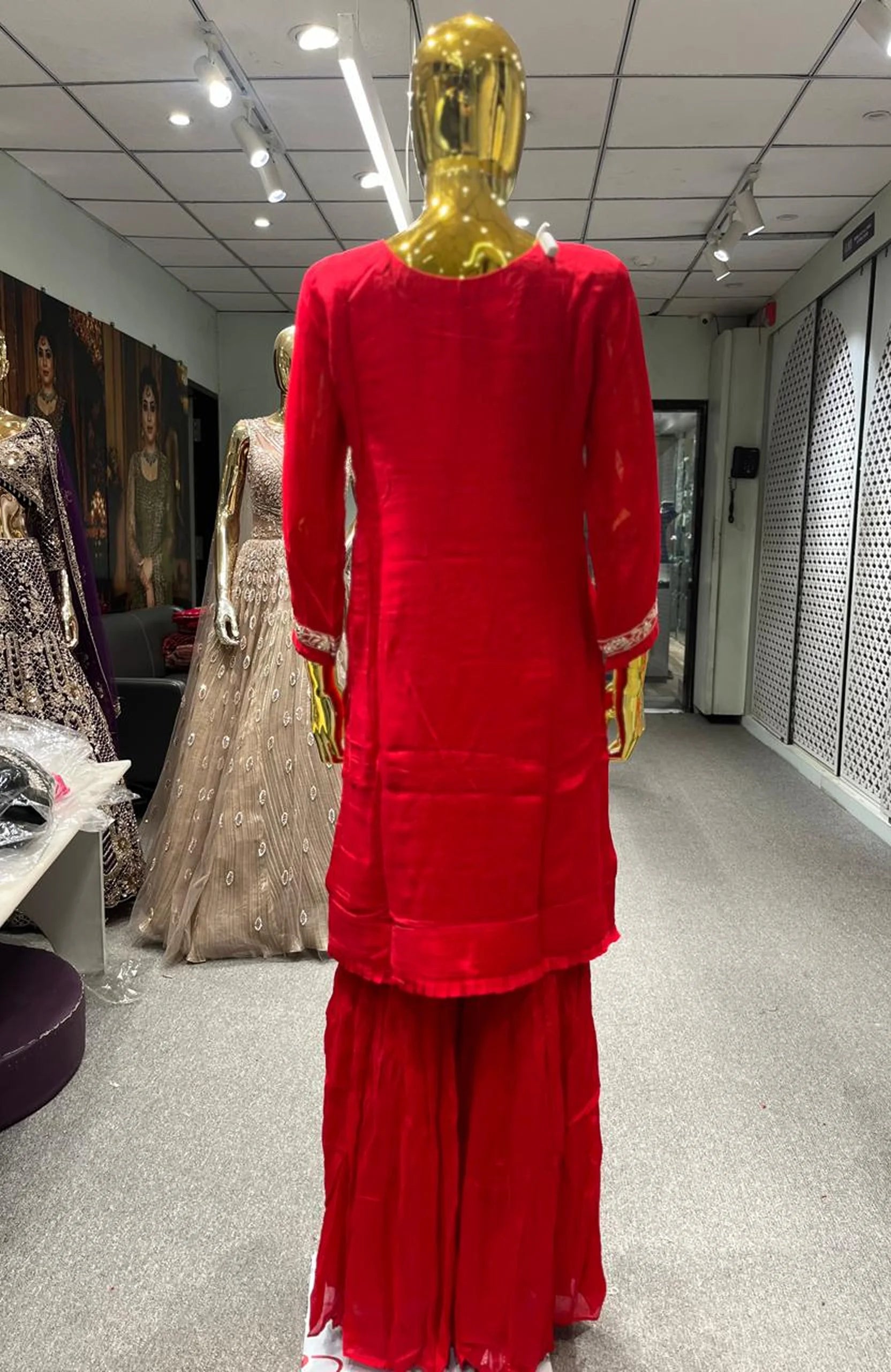 Red Pure Chinon Handwork & Embroidery 3 Piece Garara Set for Women | Designer Ethnic Wear