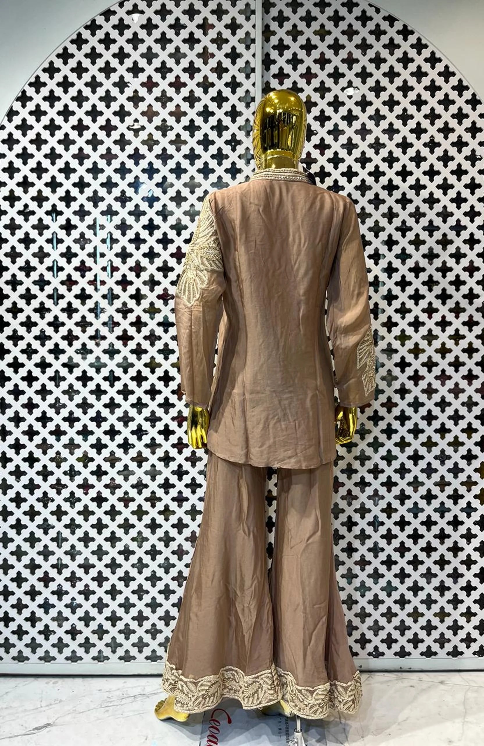 Dusty Brown Pure Chinon Embroidered Co-Ord Set for Women | Thread & Hand Work Designer 2 Piece Cord Set