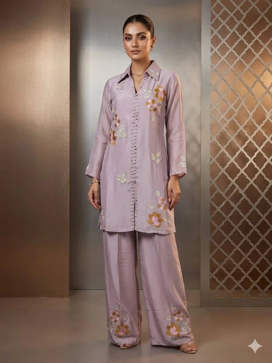 Onion Pure Chinon Gota Patti Mirror Work 2 Piece Cord Set for Women | Designer Ethnic Co-ord Set