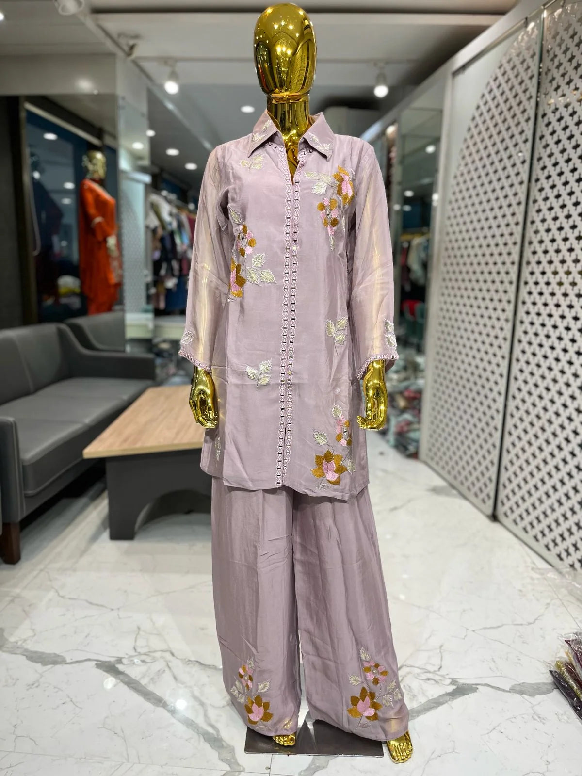 Onion Pure Chinon Gota Patti Mirror Work 2 Piece Cord Set for Women | Designer Ethnic Co-ord Set
