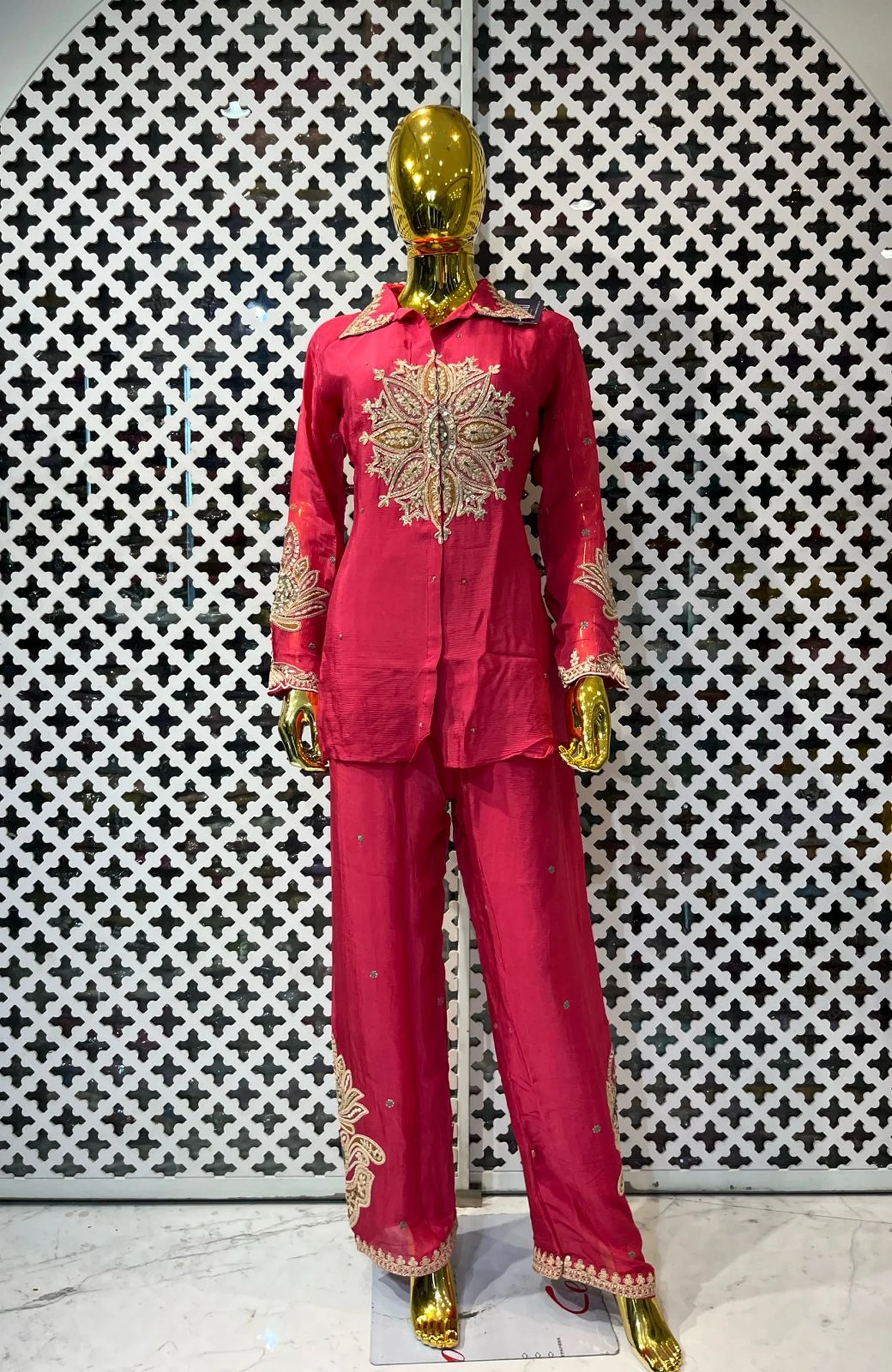 Rani Pure Chinon Lucknowi Embroidered Co-Ord Set for Women | Zari Work Ethnic 2 Piece Outfit