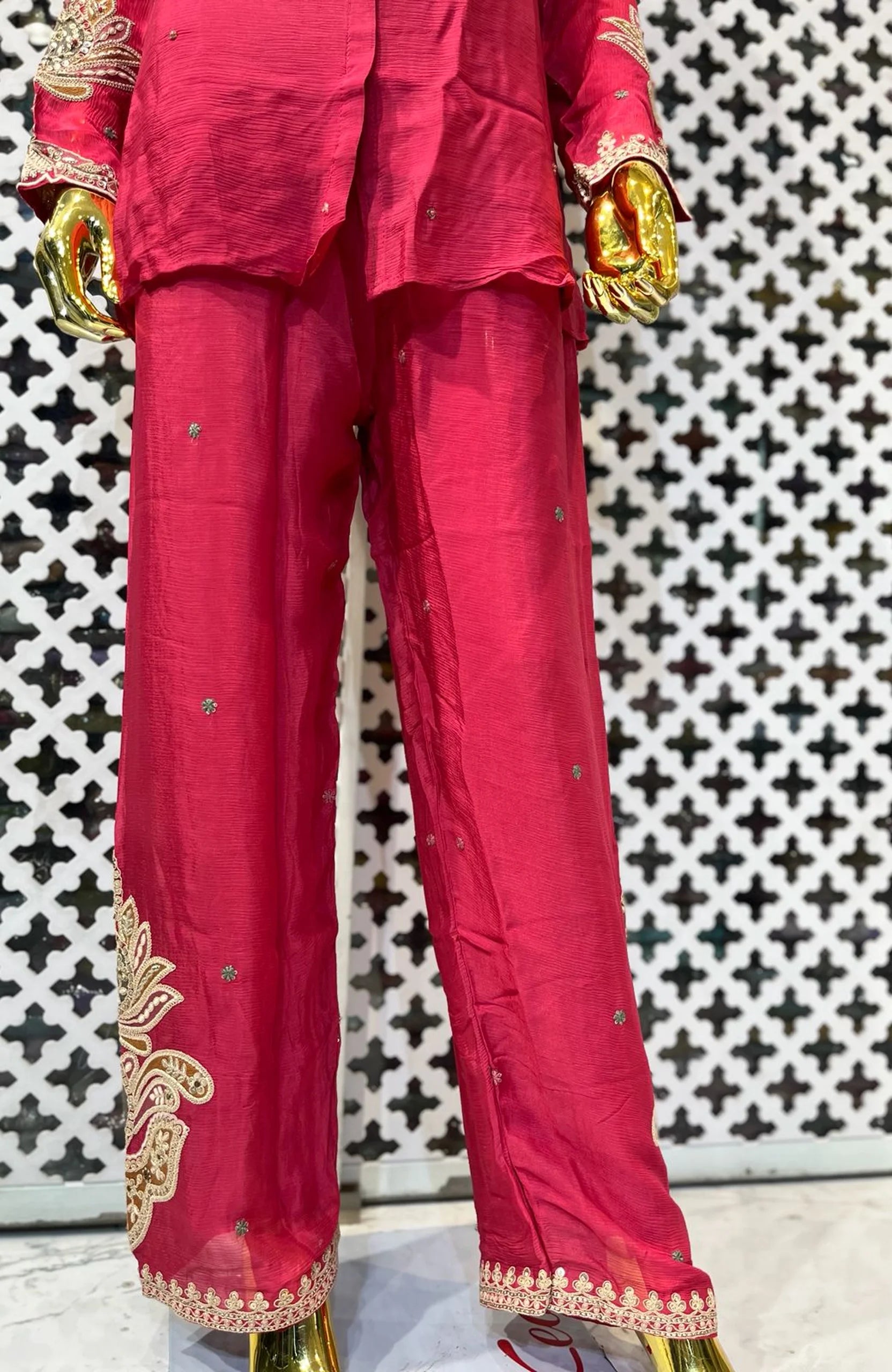Rani Pure Chinon Lucknowi Embroidered Co-Ord Set for Women | Zari Work Ethnic 2 Piece Outfit
