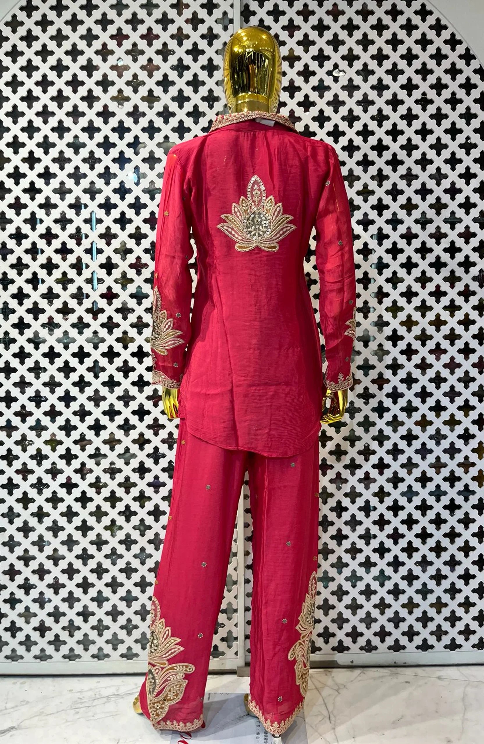 Rani Pure Chinon Lucknowi Embroidered Co-Ord Set for Women | Zari Work Ethnic 2 Piece Outfit