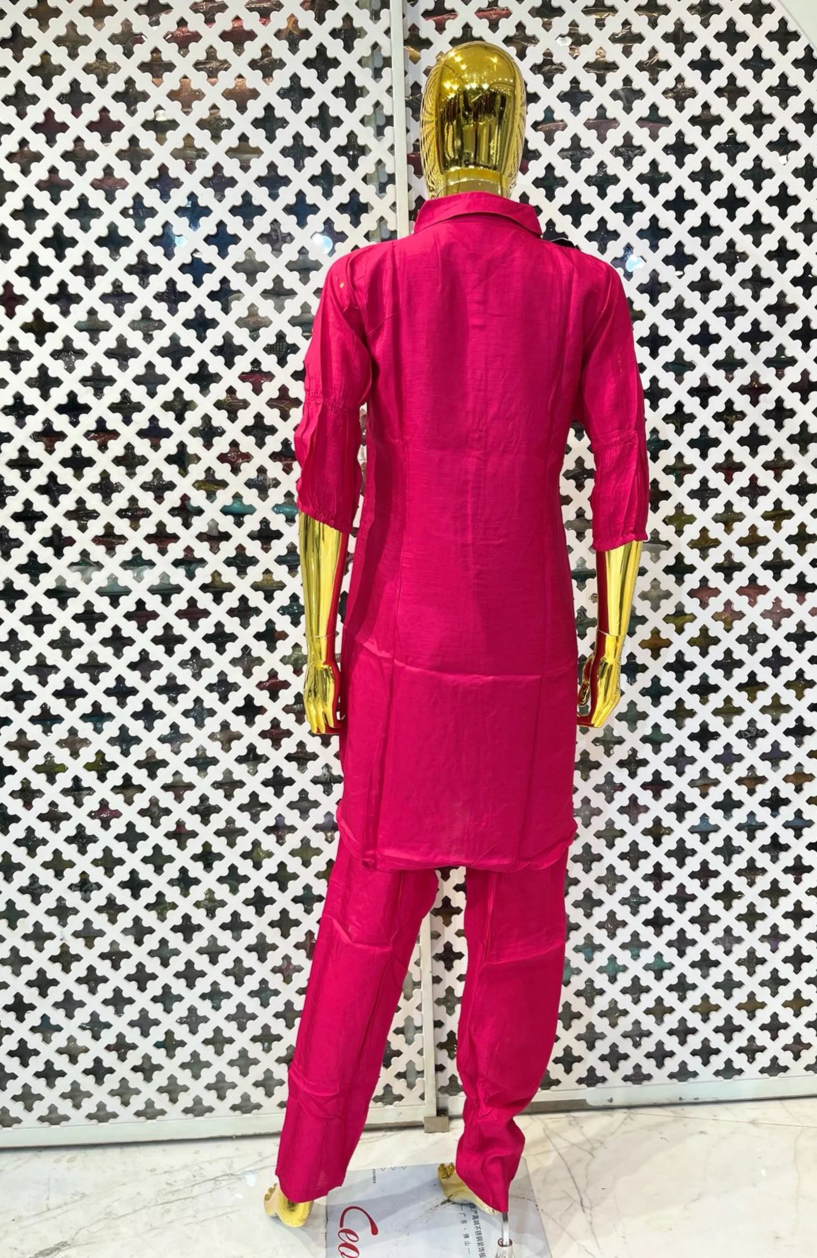 Pure Silk Thread Work Co-Ord Set for Women | Designer Shirt Style 2 Piece Cord Set