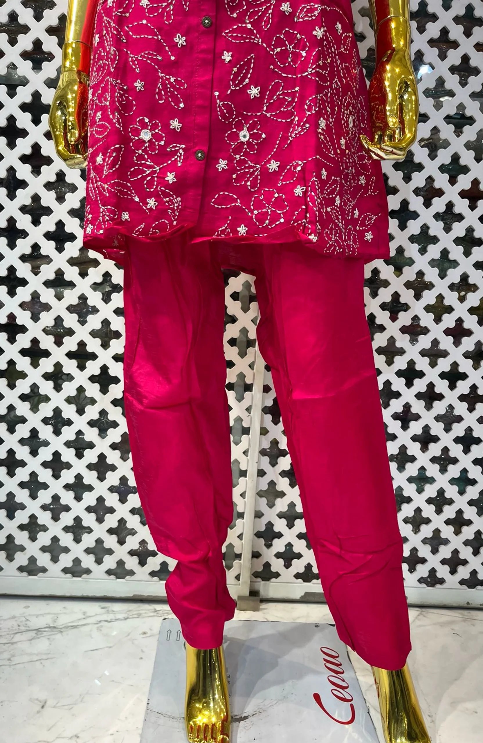 Pure Silk Thread Work Co-Ord Set for Women | Designer Shirt Style 2 Piece Cord Set