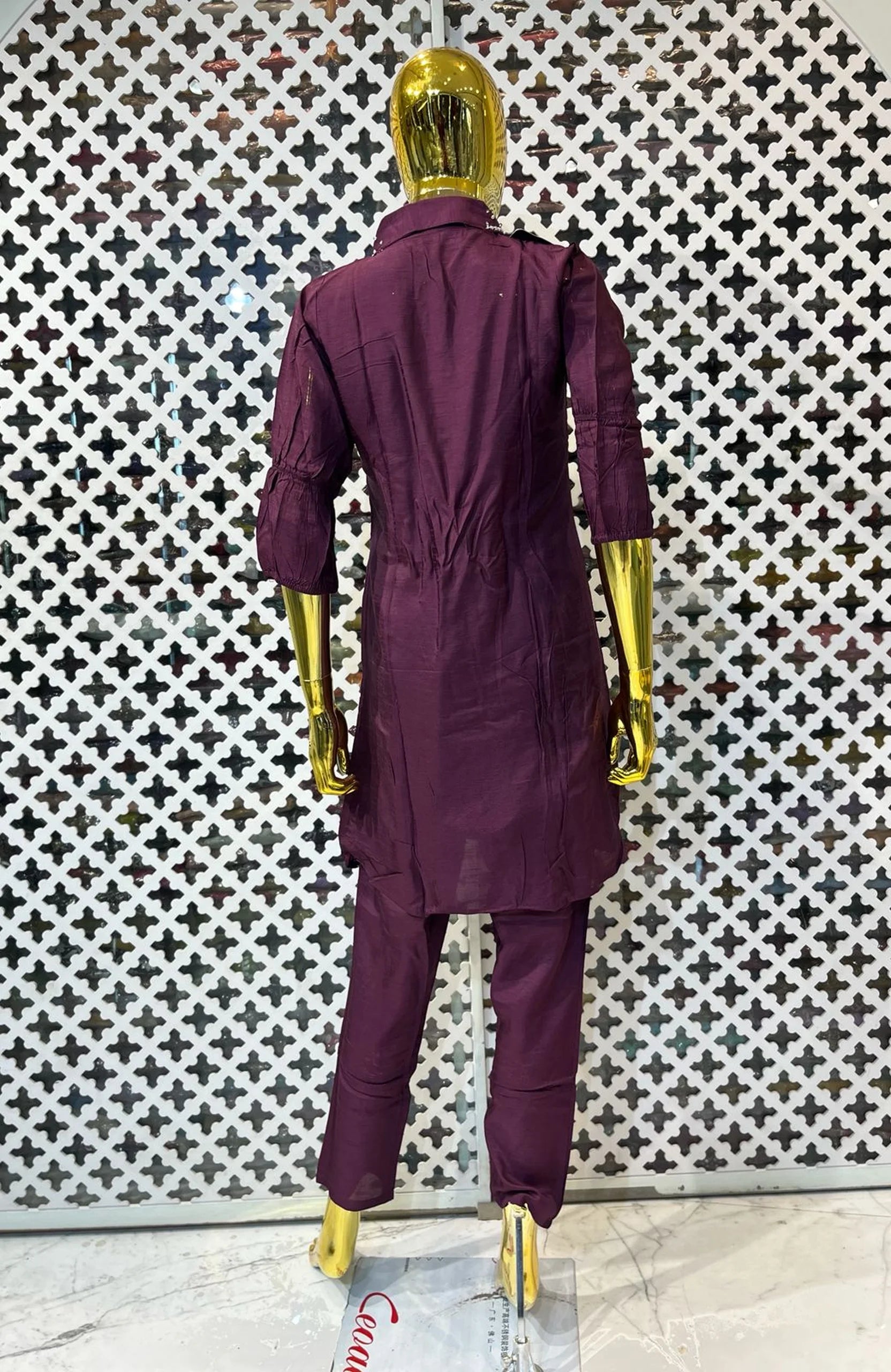 Pure Silk Thread Work Co-Ord Set for Women | Designer Shirt Style 2 Piece Cord Set