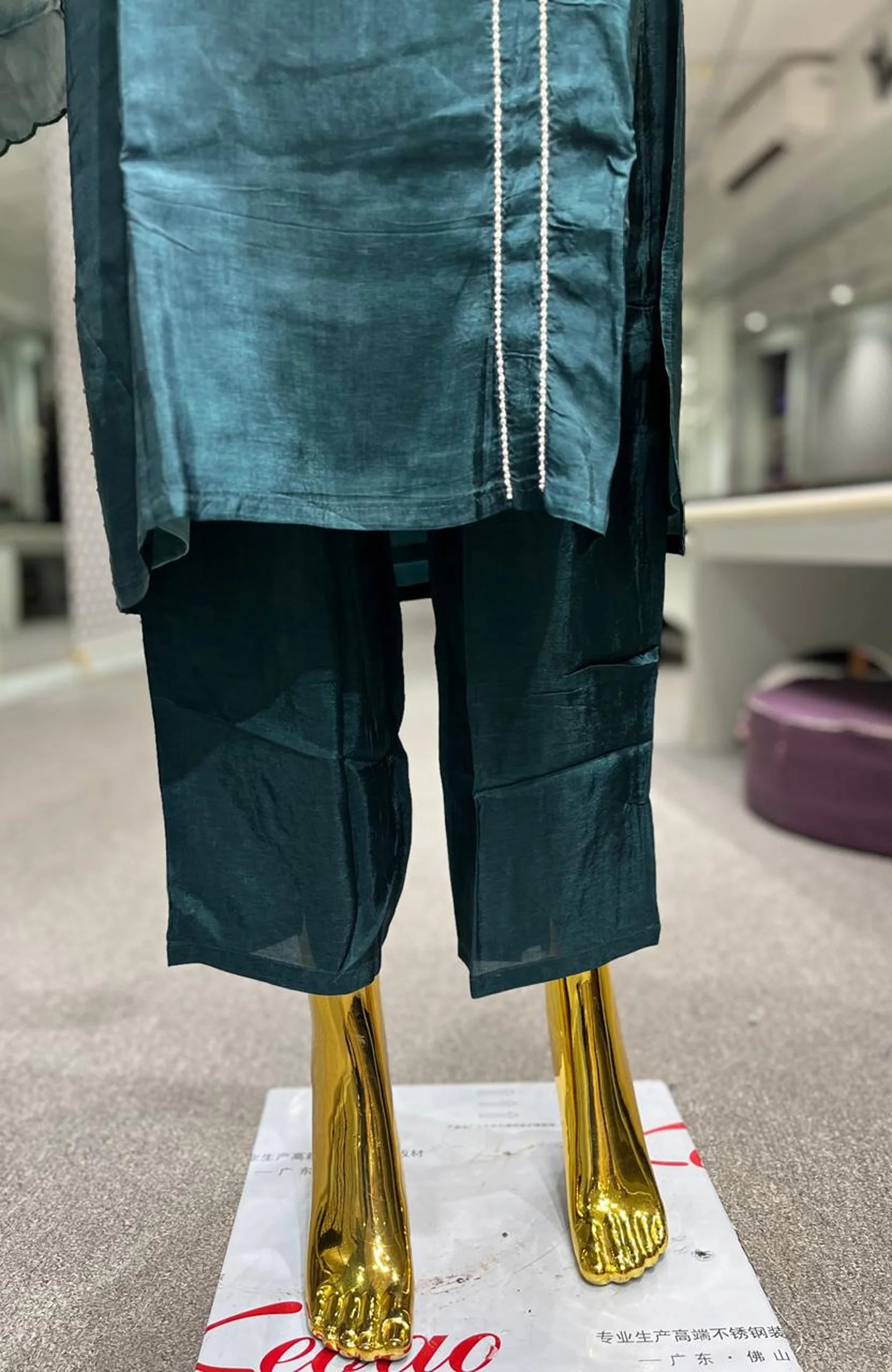 C Green Shaded Pure Silk Handwork 3 Piece Kurti Pant Dupatta Set for Women | Designer Ethnic Wear