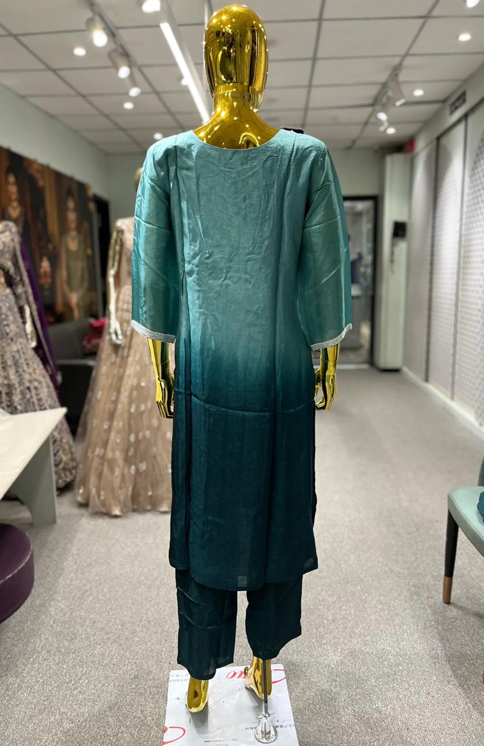 C Green Shaded Pure Silk Handwork 3 Piece Kurti Pant Dupatta Set for Women | Designer Ethnic Wear