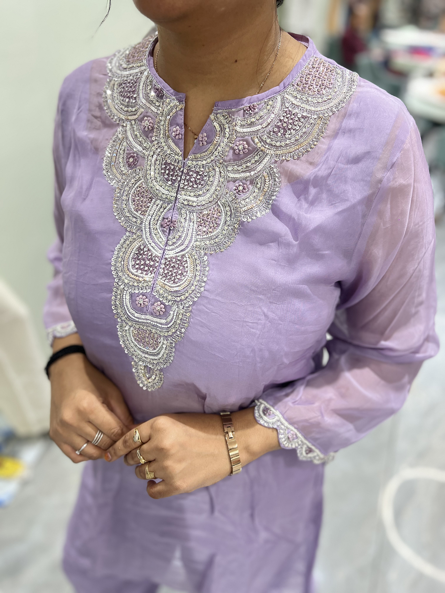 Lavender Embroidery Chinon Cordset - ODGORI 4078 1