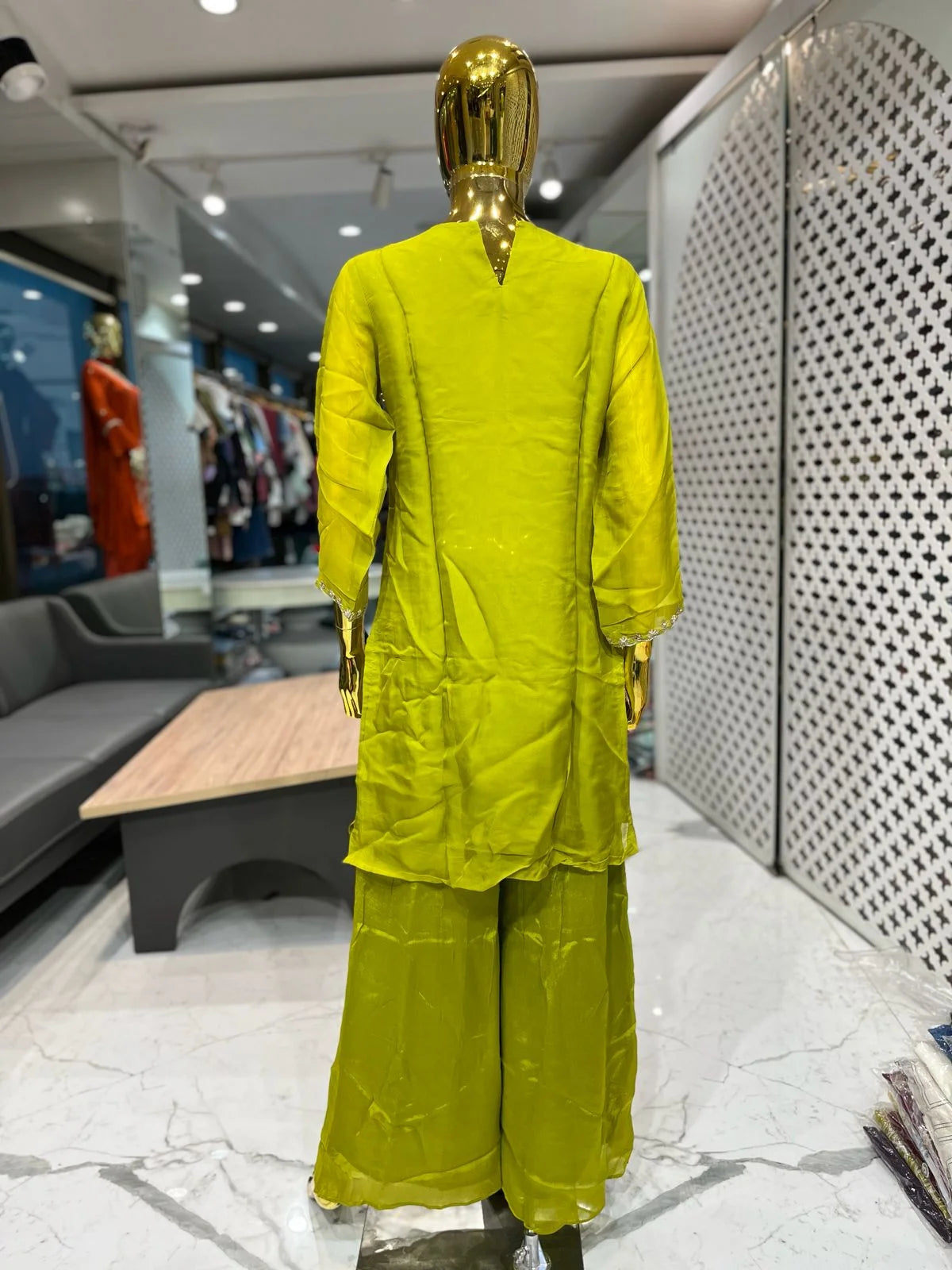 Lemon Green Pure Viscose Jardozi Handwork 2 Piece Cord Set for Women | Designer Ethnic Co-Ord Set