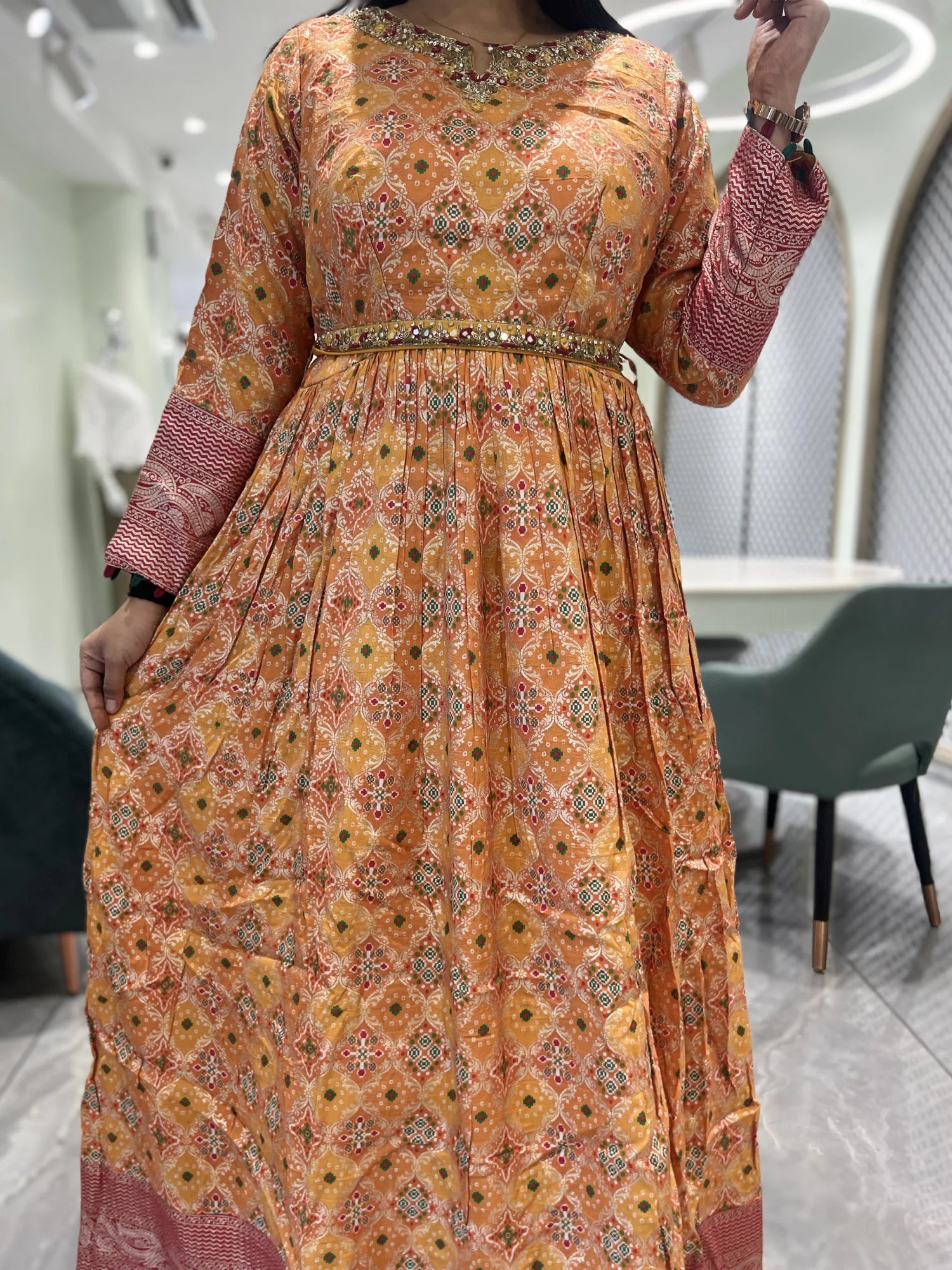 Yellow Mirror With Sequin Silk Gown - OFGORI 22 3