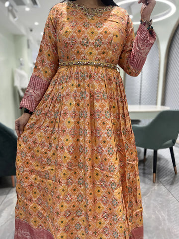 Yellow Mirror With Sequin Silk Gown - OFGORI 22 3