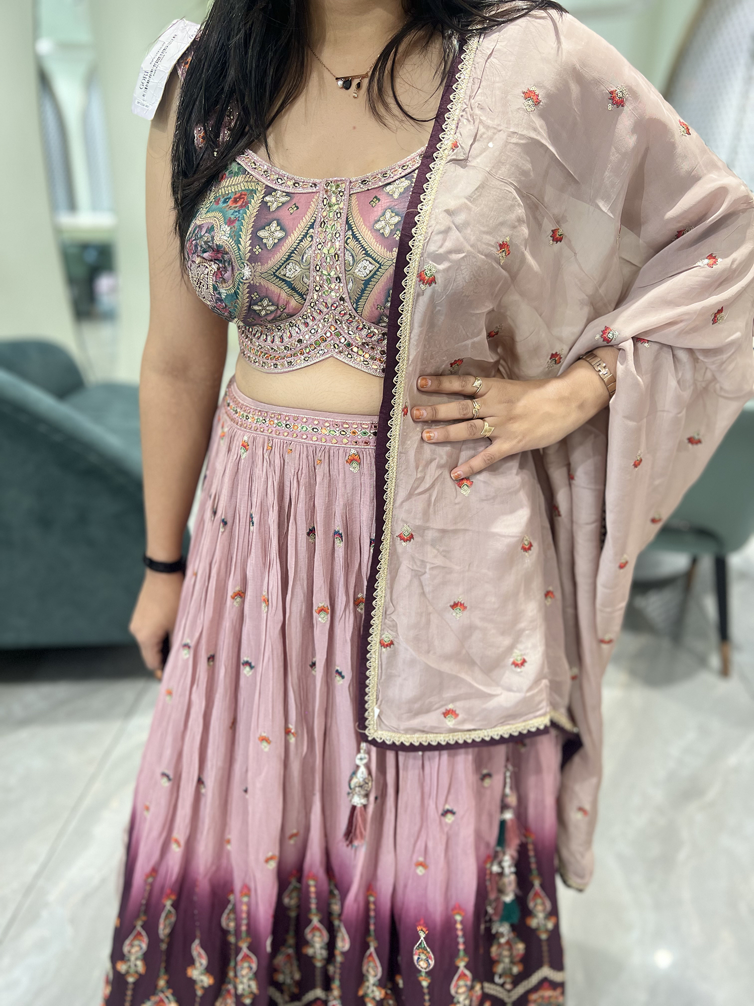 Pink Embroidery Georgette Crop Top - PGORIC 0808 4