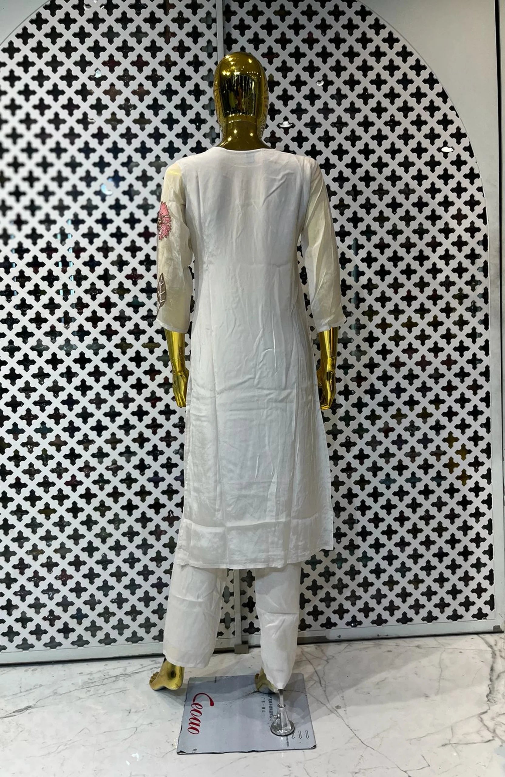 White Pure Chinon Floral Printed Co-Ord Set for Women | Hand Work Designer 2 Piece Cord Set