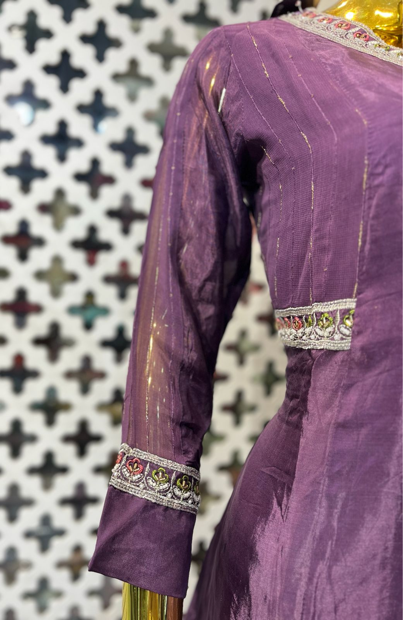 Purple Natural Crepe Handwork Co-Ord Set for Women | Designer Embroidered Kurta Palazzo Set