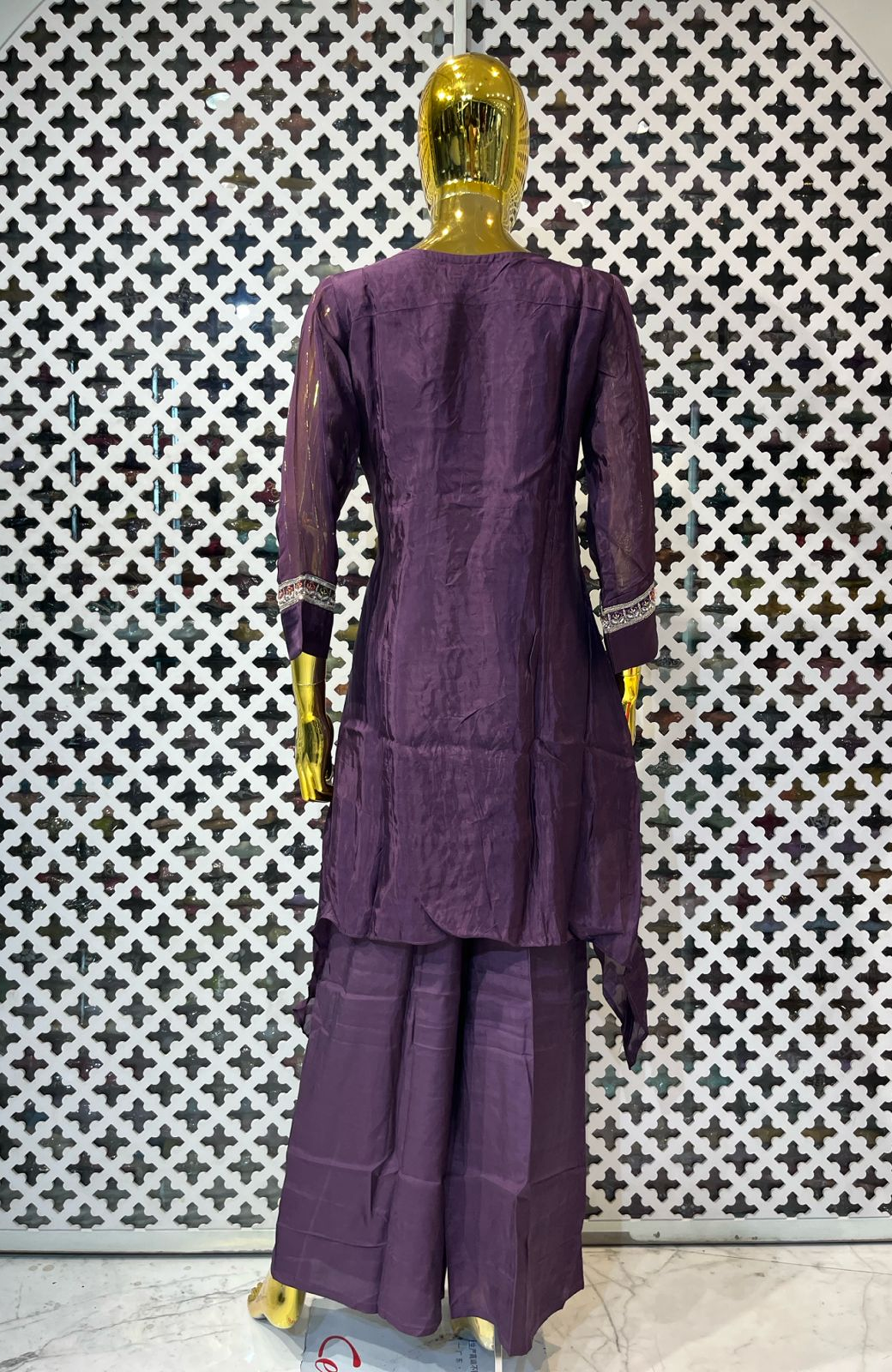 Purple Natural Crepe Handwork Co-Ord Set for Women | Designer Embroidered Kurta Palazzo Set