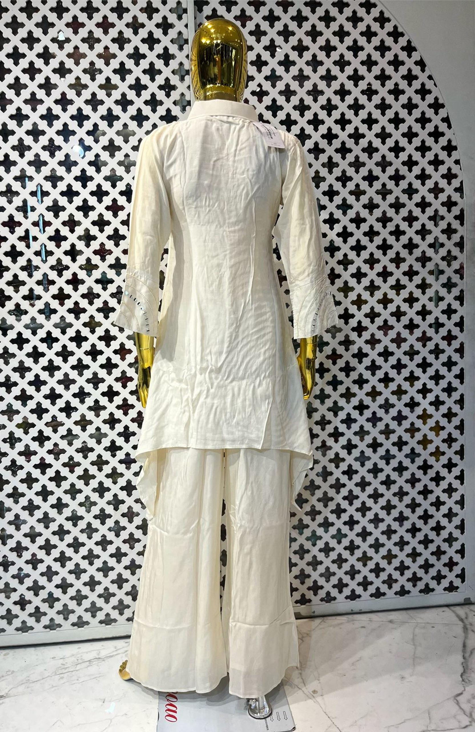 Off White Mirror Work Co-Ord Set for Women | Natural Crepe Designer Cord Set