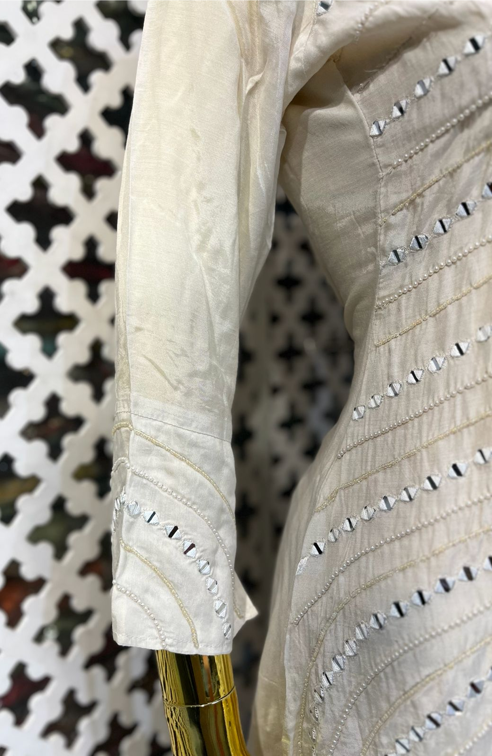 Off White Mirror Work Co-Ord Set for Women | Natural Crepe Designer Cord Set