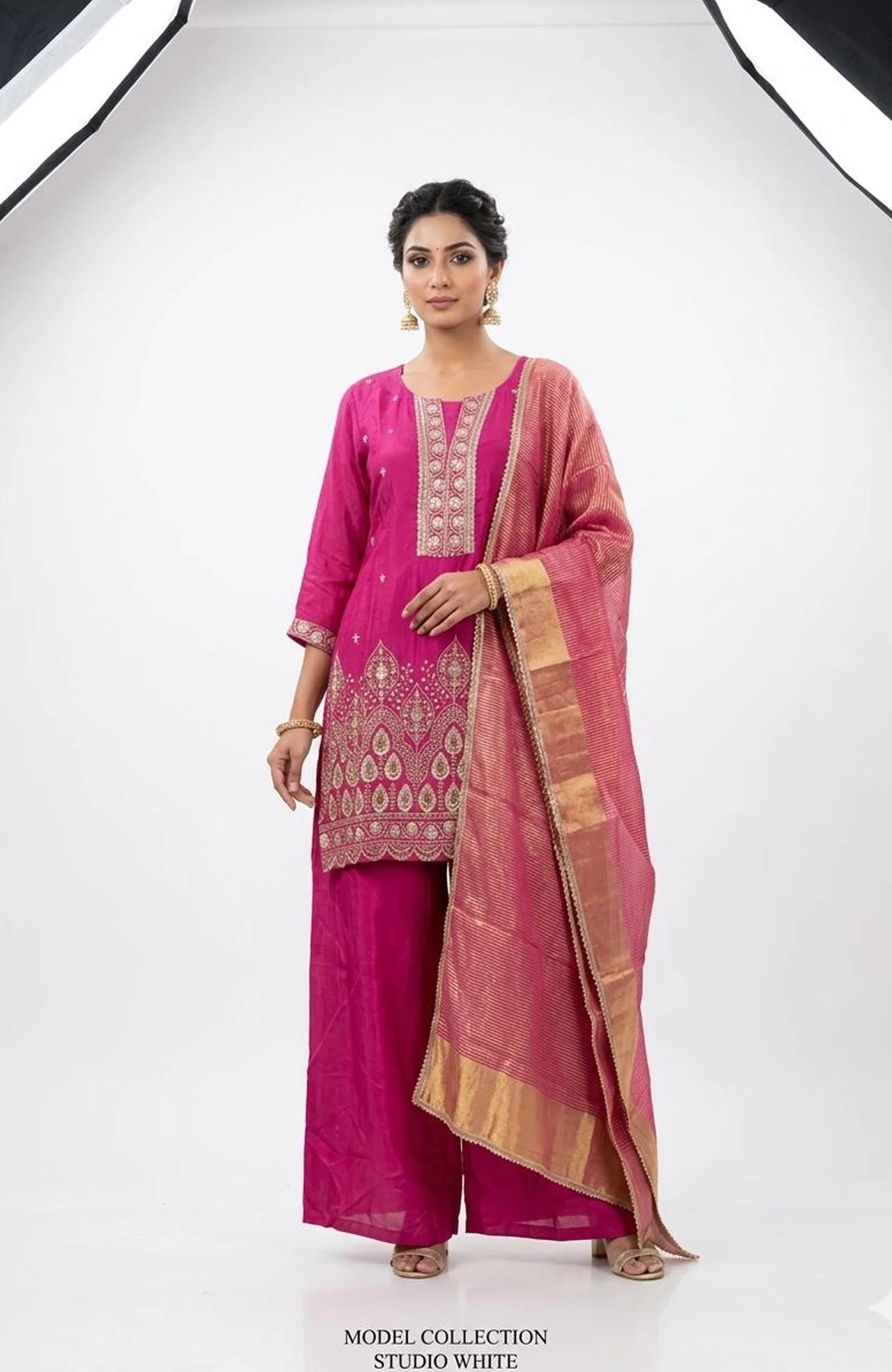 Magenta Pure Crepe Handwork 3 Piece Palazzo Set for Women | Designer Ethnic Wear