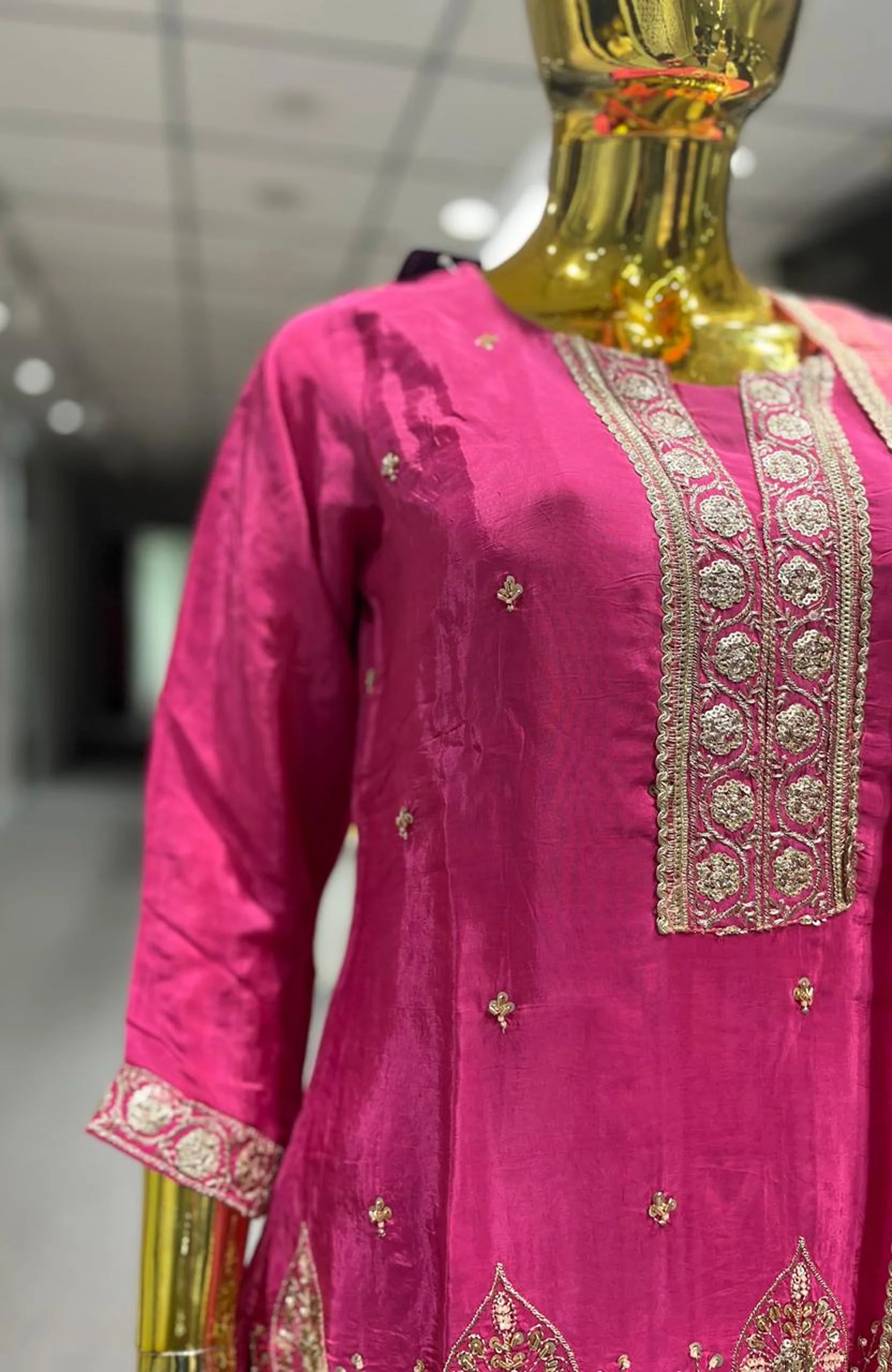 Magenta Pure Crepe Handwork 3 Piece Palazzo Set for Women | Designer Ethnic Wear