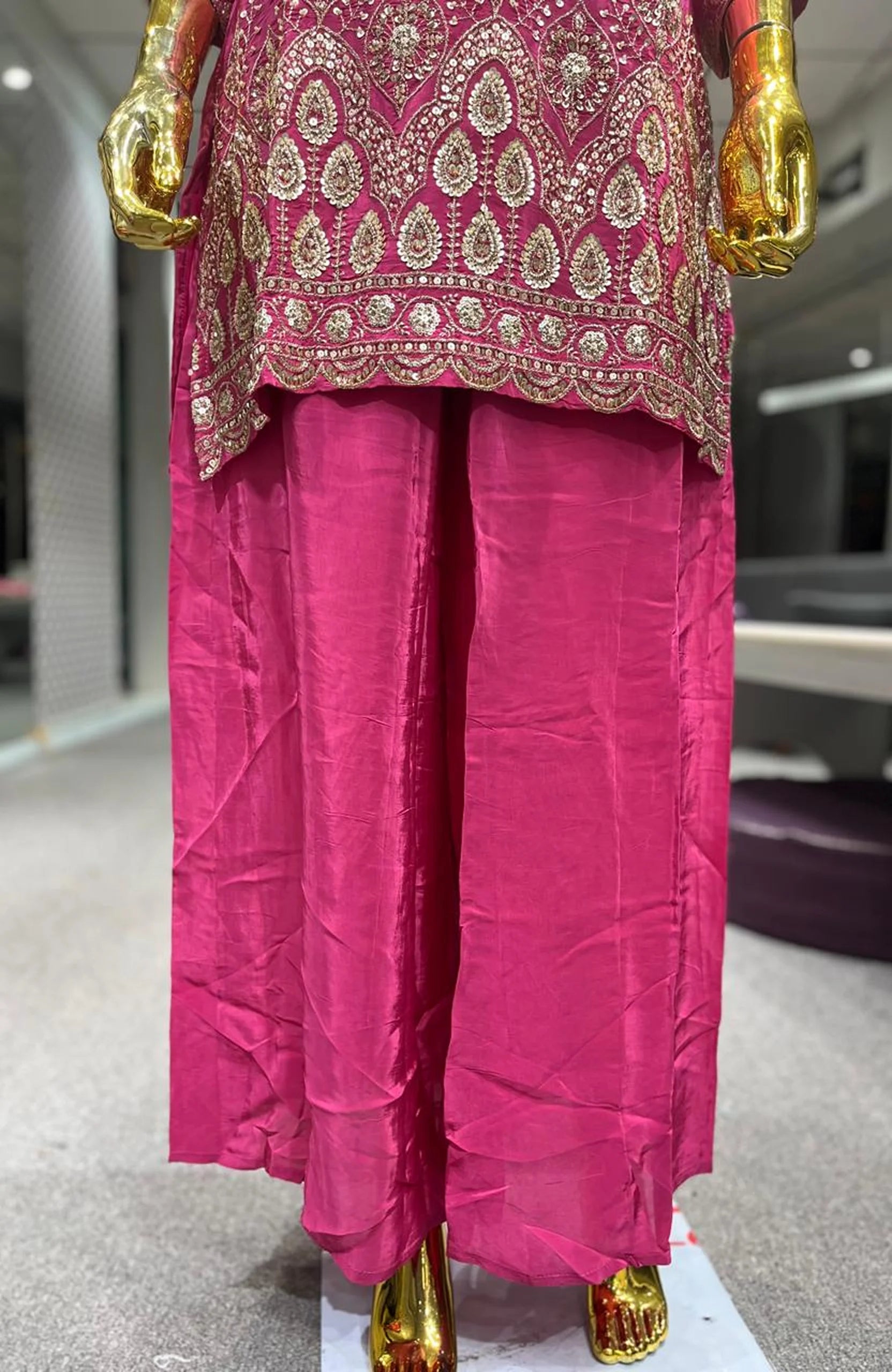 Magenta Pure Crepe Handwork 3 Piece Palazzo Set for Women | Designer Ethnic Wear