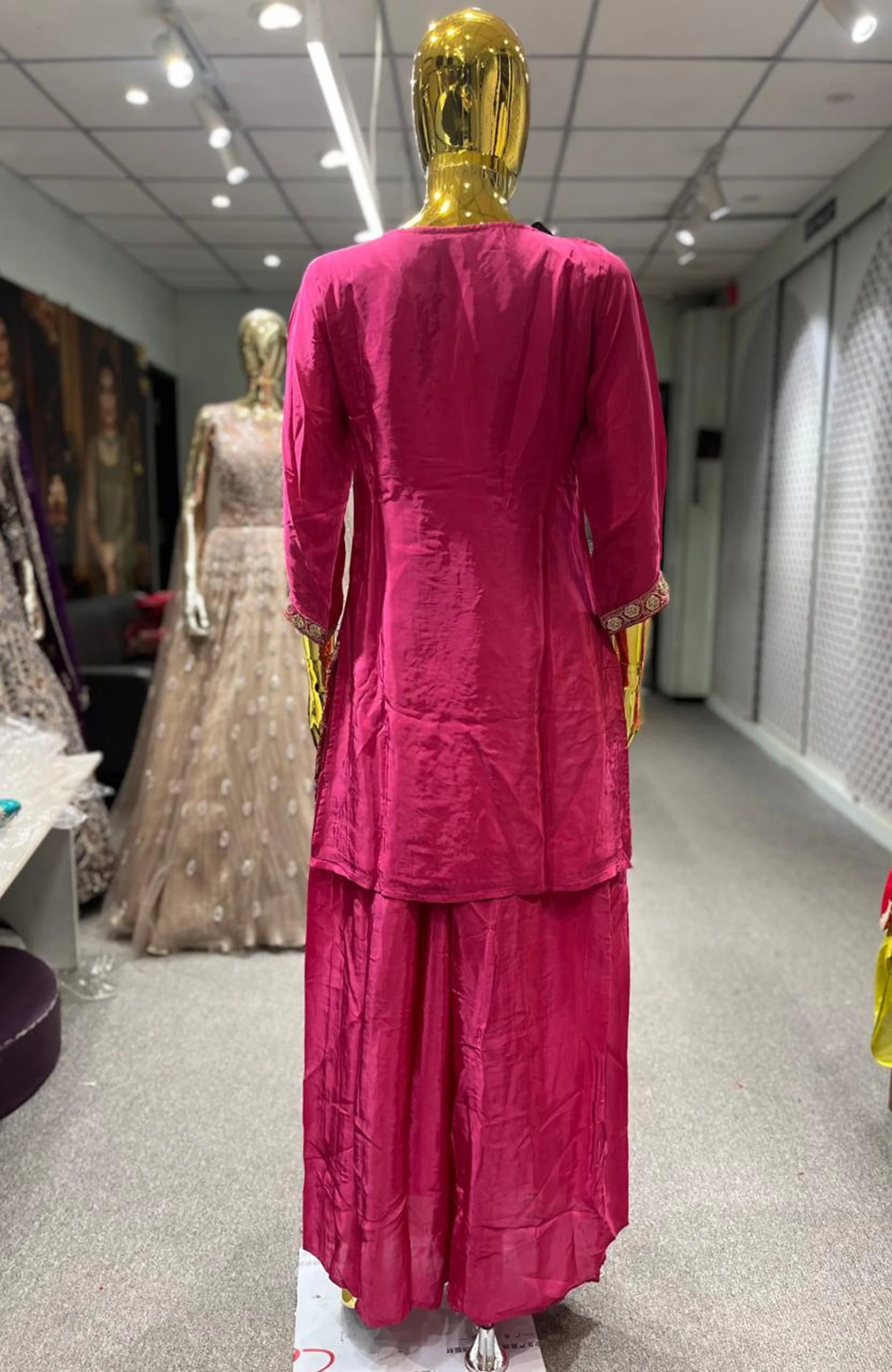 Magenta Pure Crepe Handwork 3 Piece Palazzo Set for Women | Designer Ethnic Wear