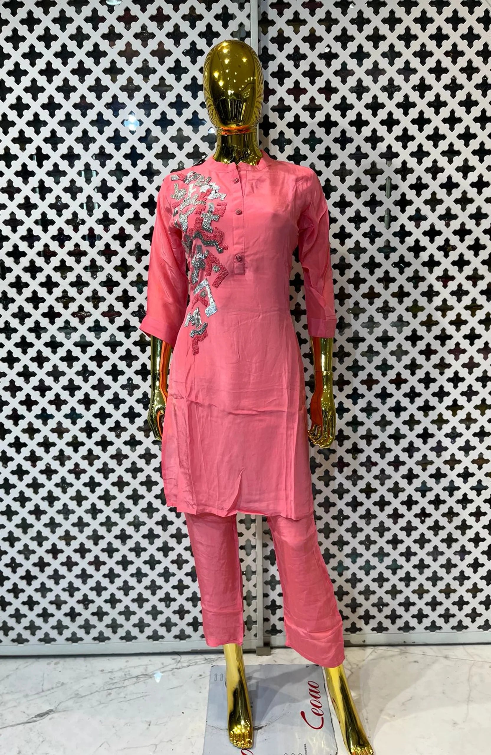 Baby Pink Hand Work Co-Ord Set for Women | Premium Natural Crepe Designer 2 Piece Cord Set