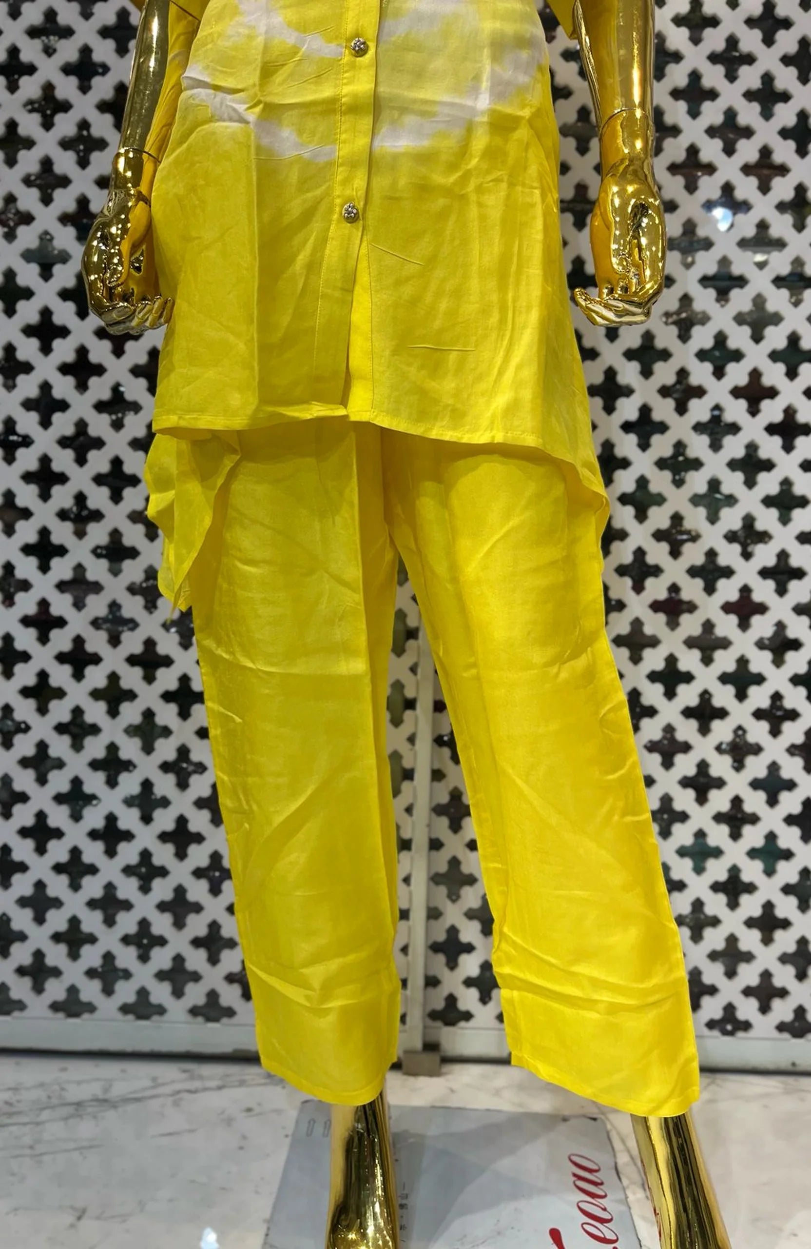Yellow Pure Silk Batik Print Co-Ord Set for Women | Hand Work Designer 2 Piece Cord Set