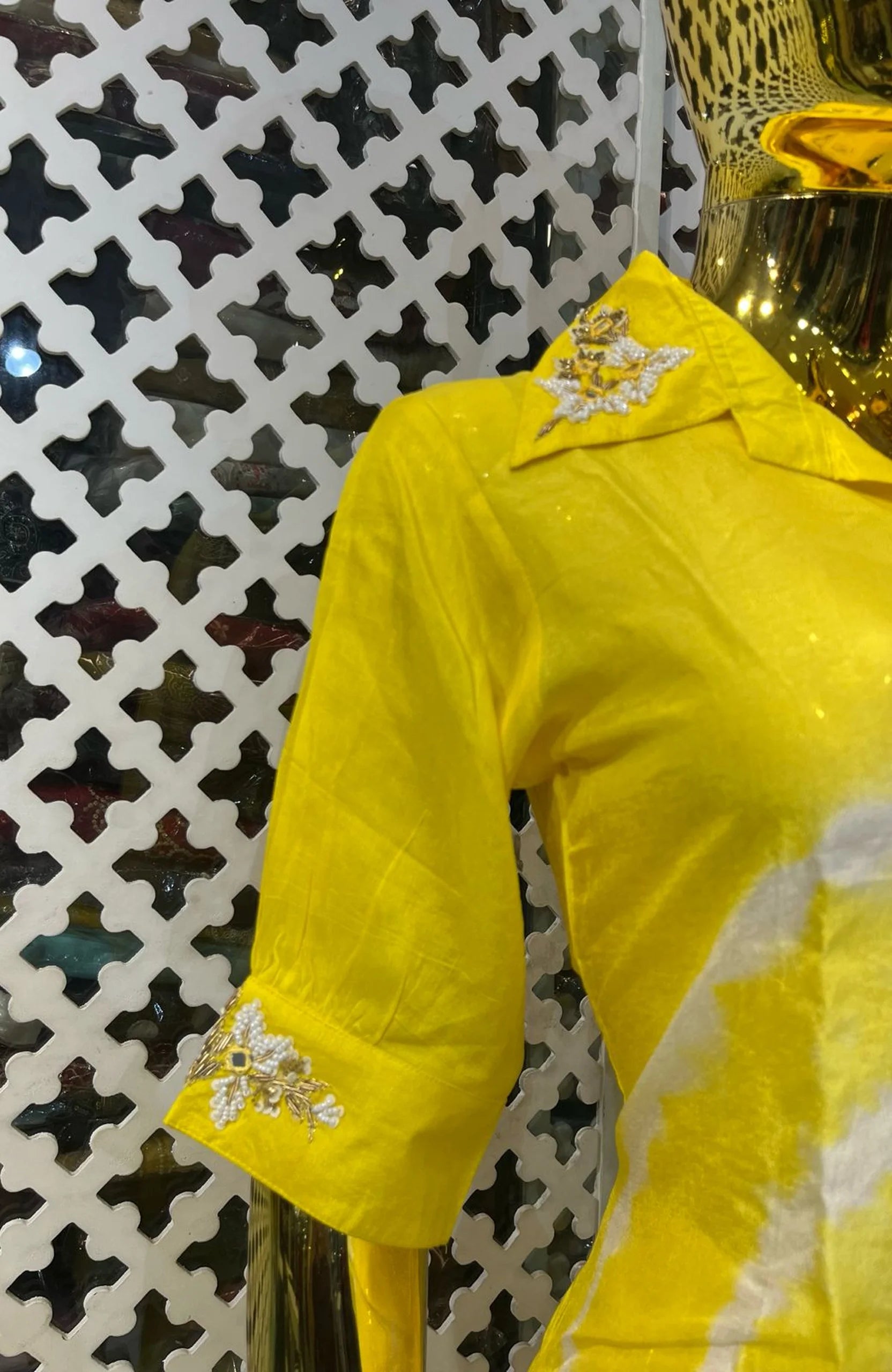 Yellow Pure Silk Batik Print Co-Ord Set for Women | Hand Work Designer 2 Piece Cord Set