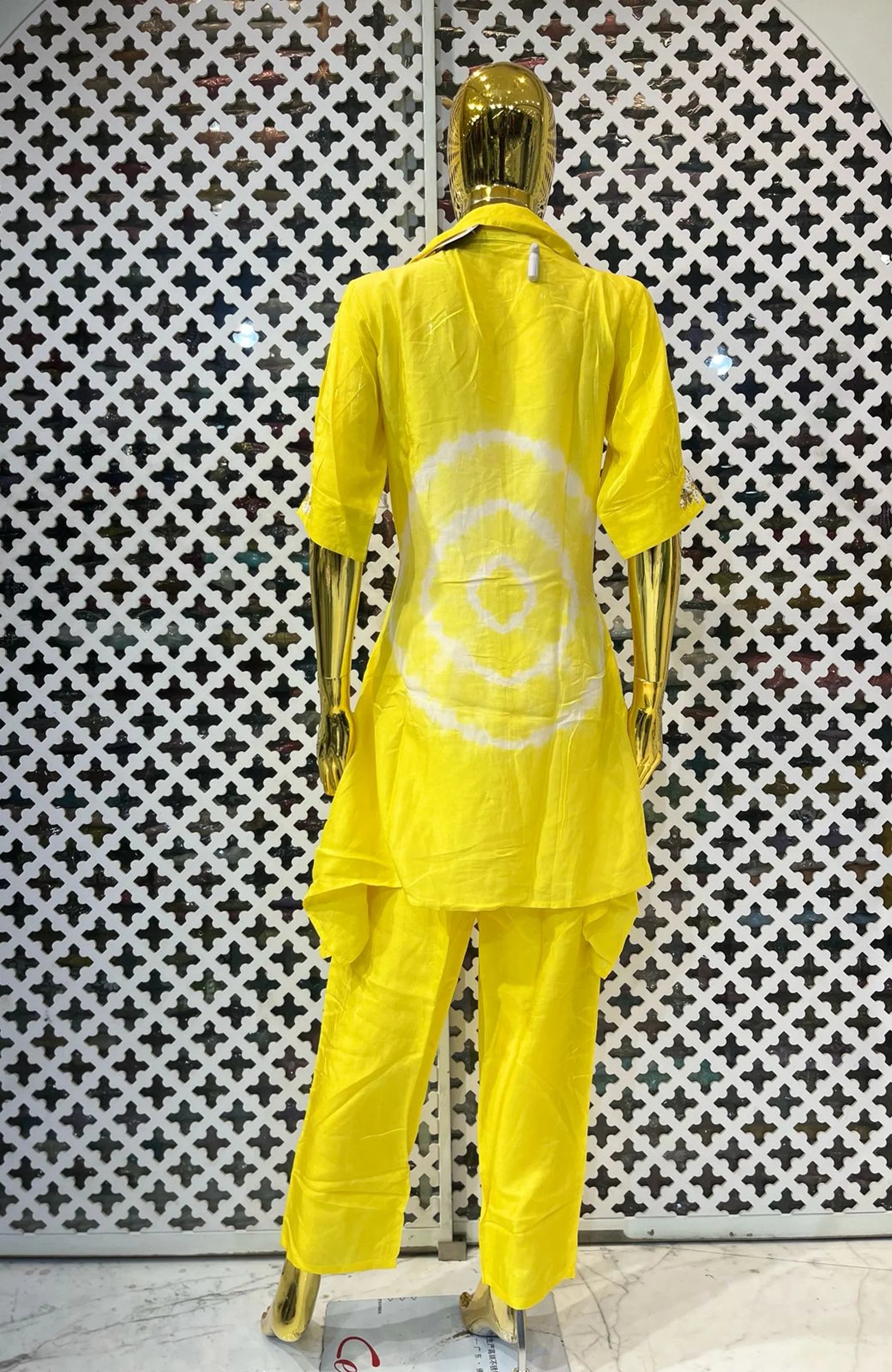 Yellow Pure Silk Batik Print Co-Ord Set for Women | Hand Work Designer 2 Piece Cord Set