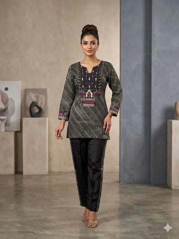 Black Imported Mirror & Handwork 2 Piece Cord Set for Women | Designer Ethnic Co-ord Set
