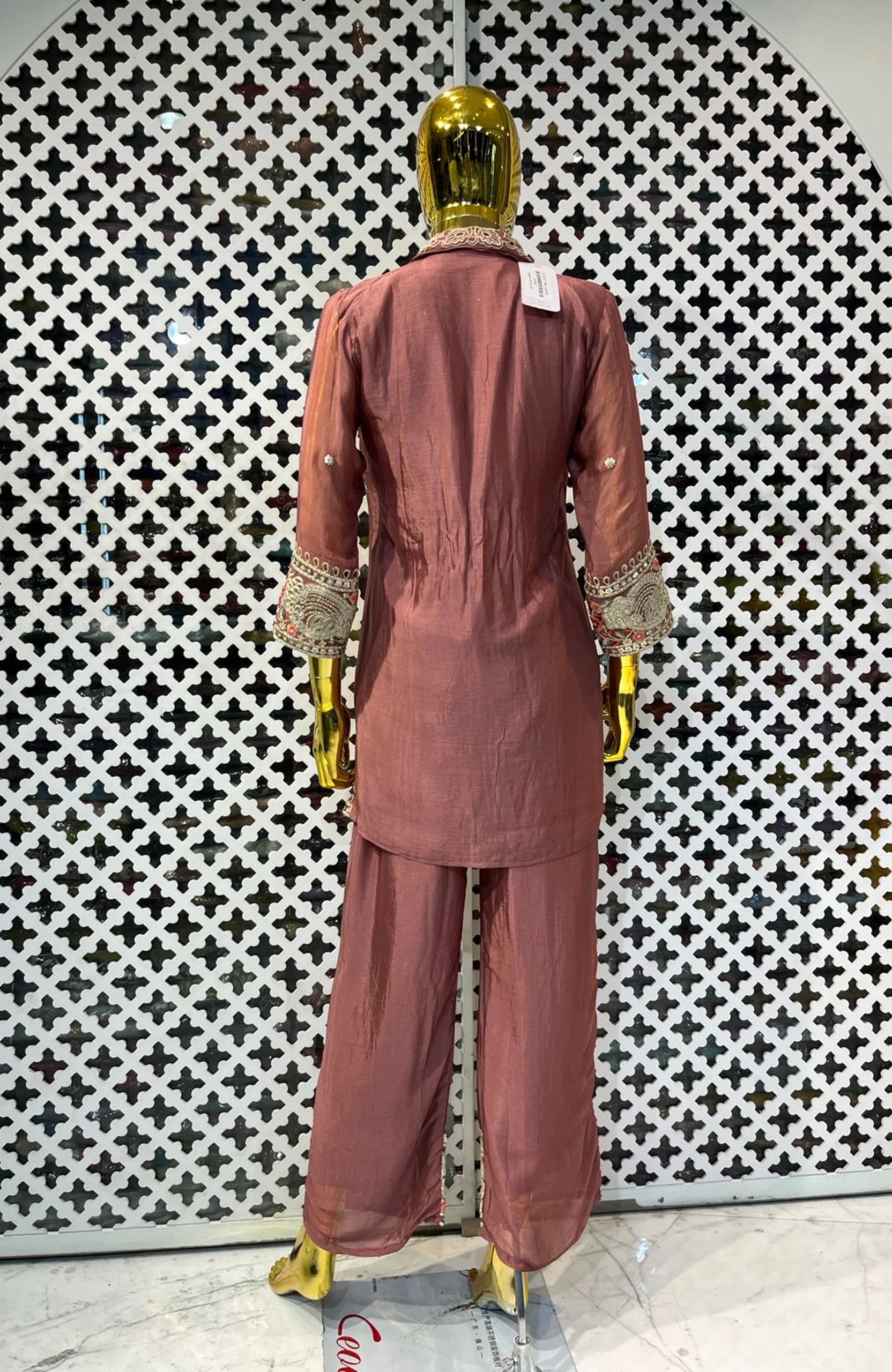Onion Pink Pure Chinon Embroidered Co-Ord Set for Women | Hand Work Designer 2 Piece Cord Set