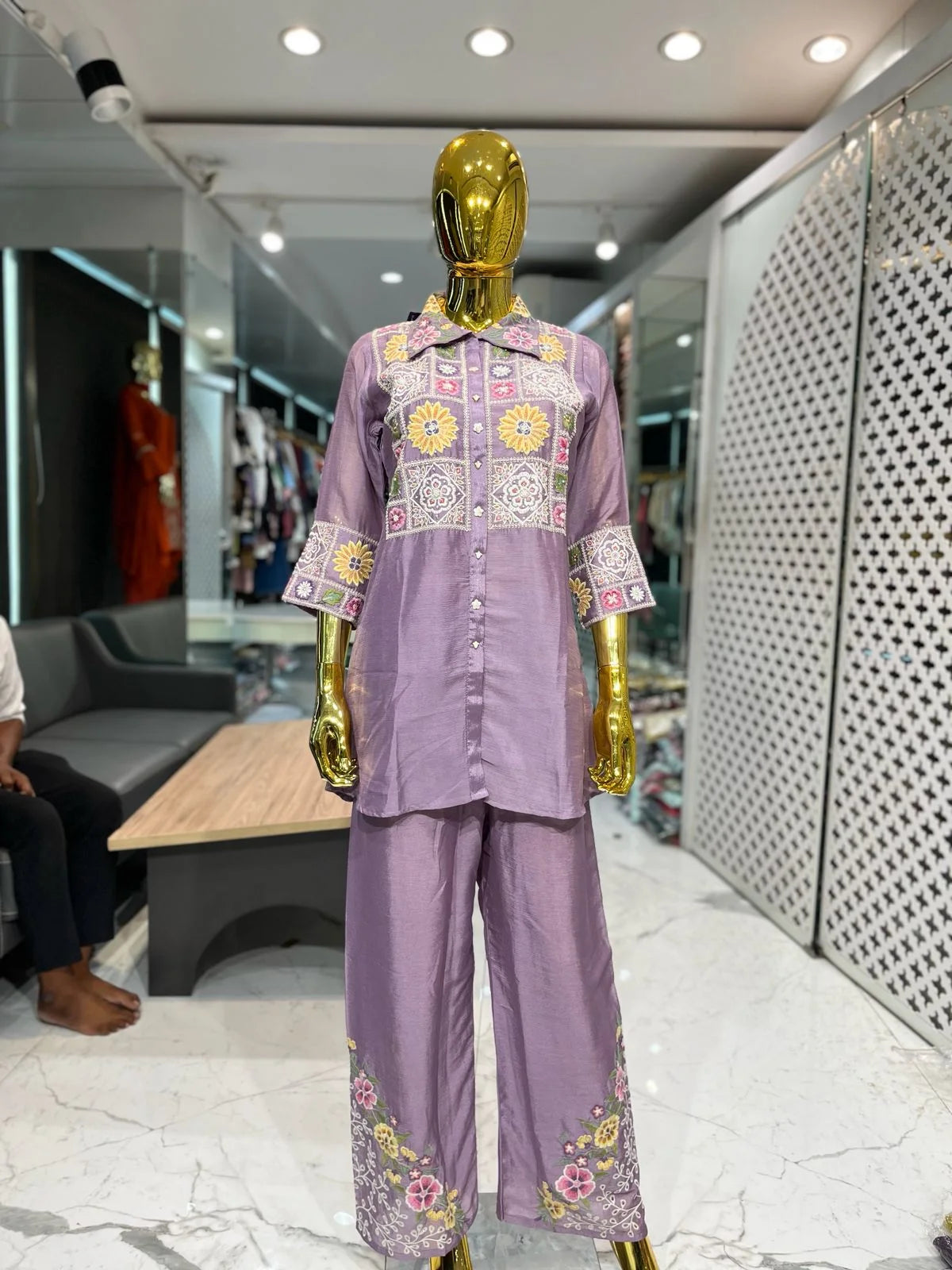 Purple Pure Chinon Embroidery & Handwork 2 Piece Cord Set for Women | Designer Ethnic Co-ord Set